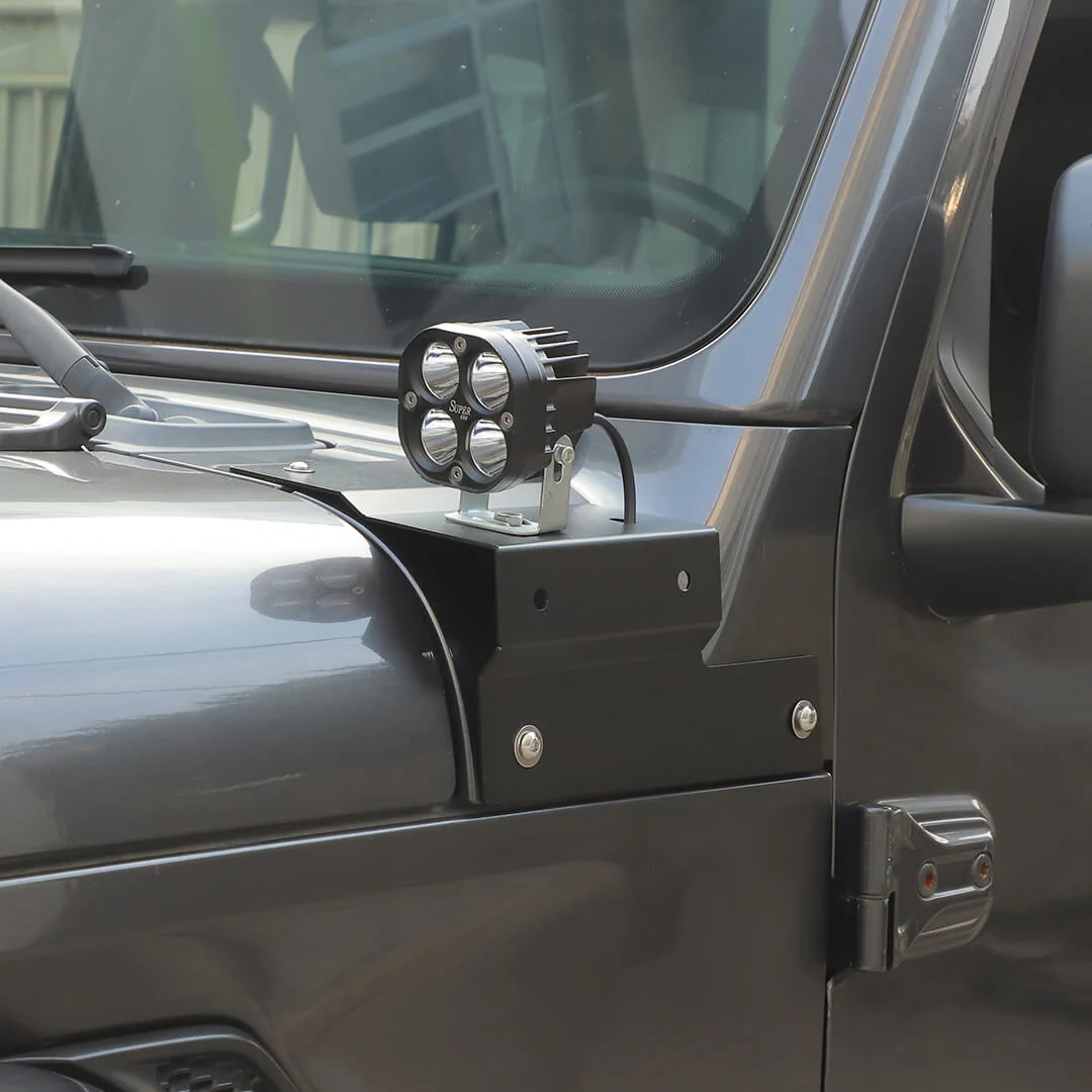 For 2018+ Jeep Wrangler JL & Gladiator JT Hood A-pillar Mount Work Lamp Driving Light Brackets (2 pcs) - Image 3