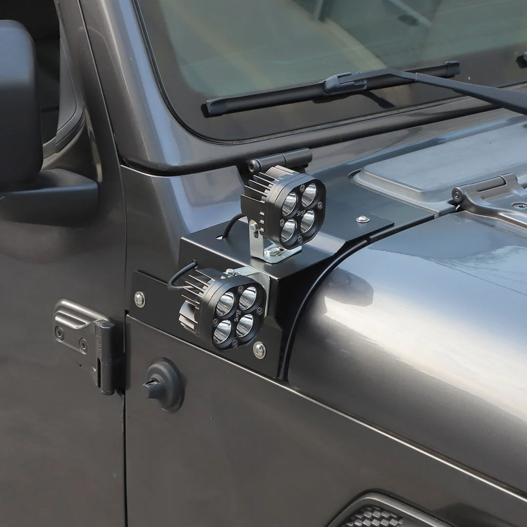 For 2018+ Jeep Wrangler JL & Gladiator JT Hood A-pillar Mount Work Lamp Driving Light Brackets (2 pcs) - Image 4