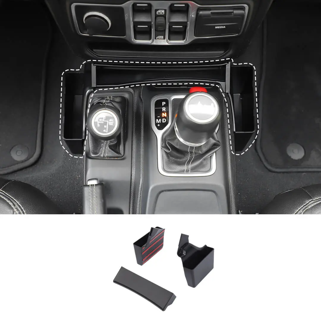 For 2018+ Jeep Wrangler JL & Gladiator JT Inner Center Console Gear Shift Side Storage Box Organizer (3 pcs)