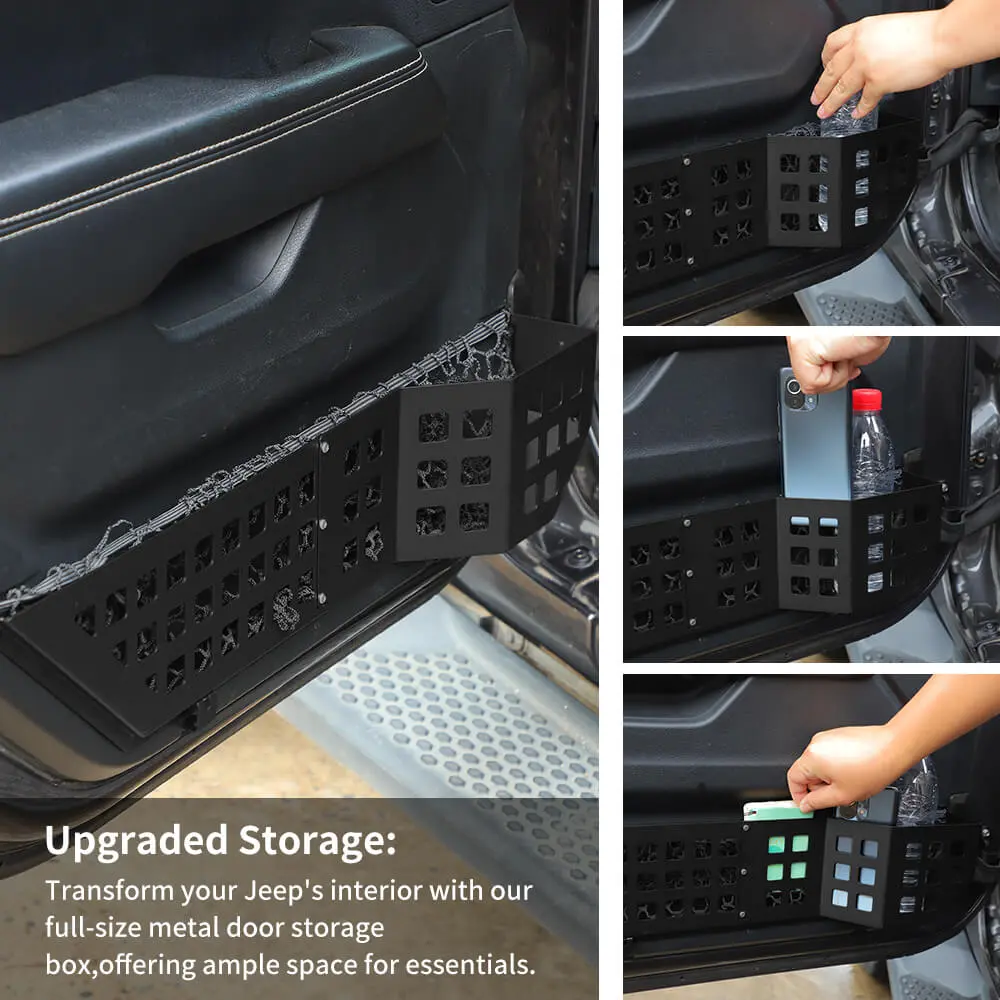 For 2018+ Jeep Wrangler JL/Gladiator JT Front Door Net Replacement Full-length Door Map Pockets Metal Storage Box Organizer - Image 3
