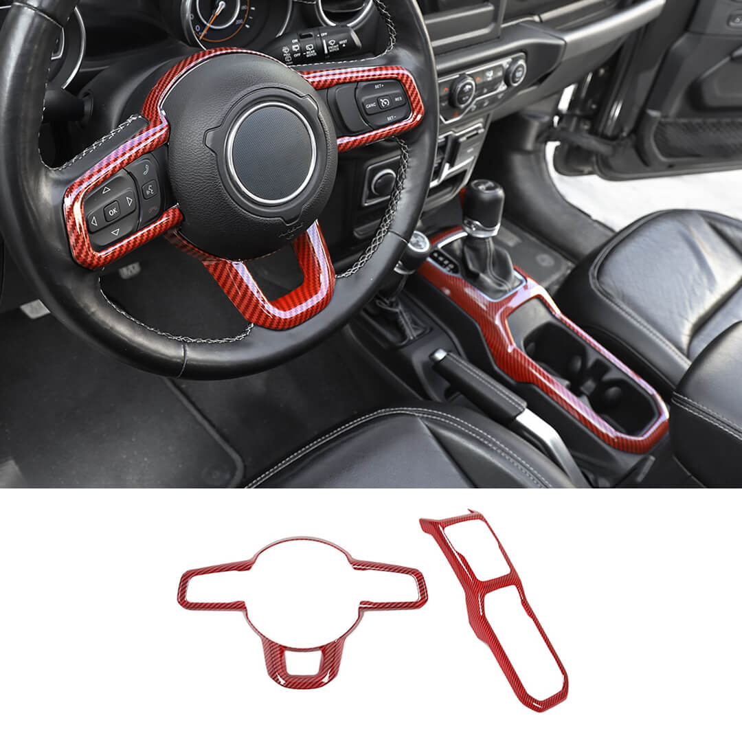 For 2018+ Jeep Wrangler JL & Gladiator JT Steering Wheel Water Cup Gear Shift Panel Cover Trim Kit (2 pcs)