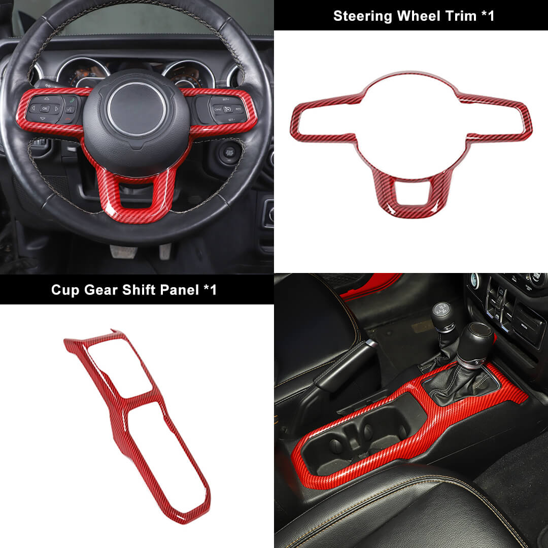 For 2018+ Jeep Wrangler JL & Gladiator JT Steering Wheel Water Cup Gear Shift Panel Cover Trim Kit (2 pcs) - Image 3