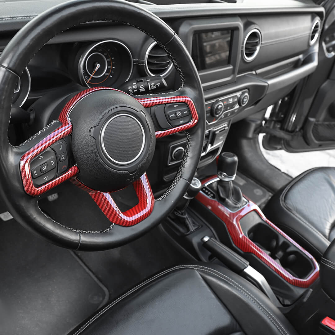 For 2018+ Jeep Wrangler JL & Gladiator JT Steering Wheel Water Cup Gear Shift Panel Cover Trim Kit (2 pcs) - Image 4