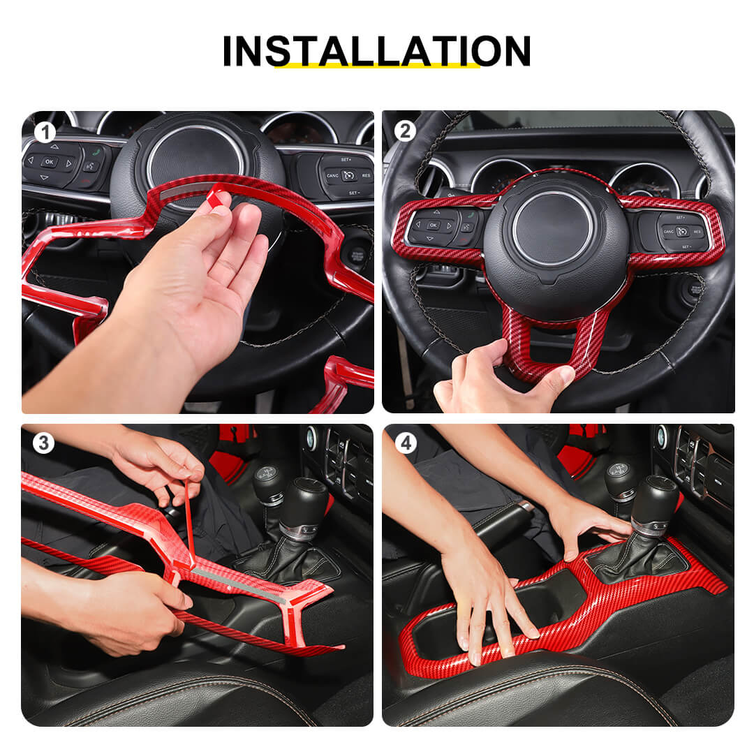 For 2018+ Jeep Wrangler JL & Gladiator JT Steering Wheel Water Cup Gear Shift Panel Cover Trim Kit (2 pcs) - Image 7