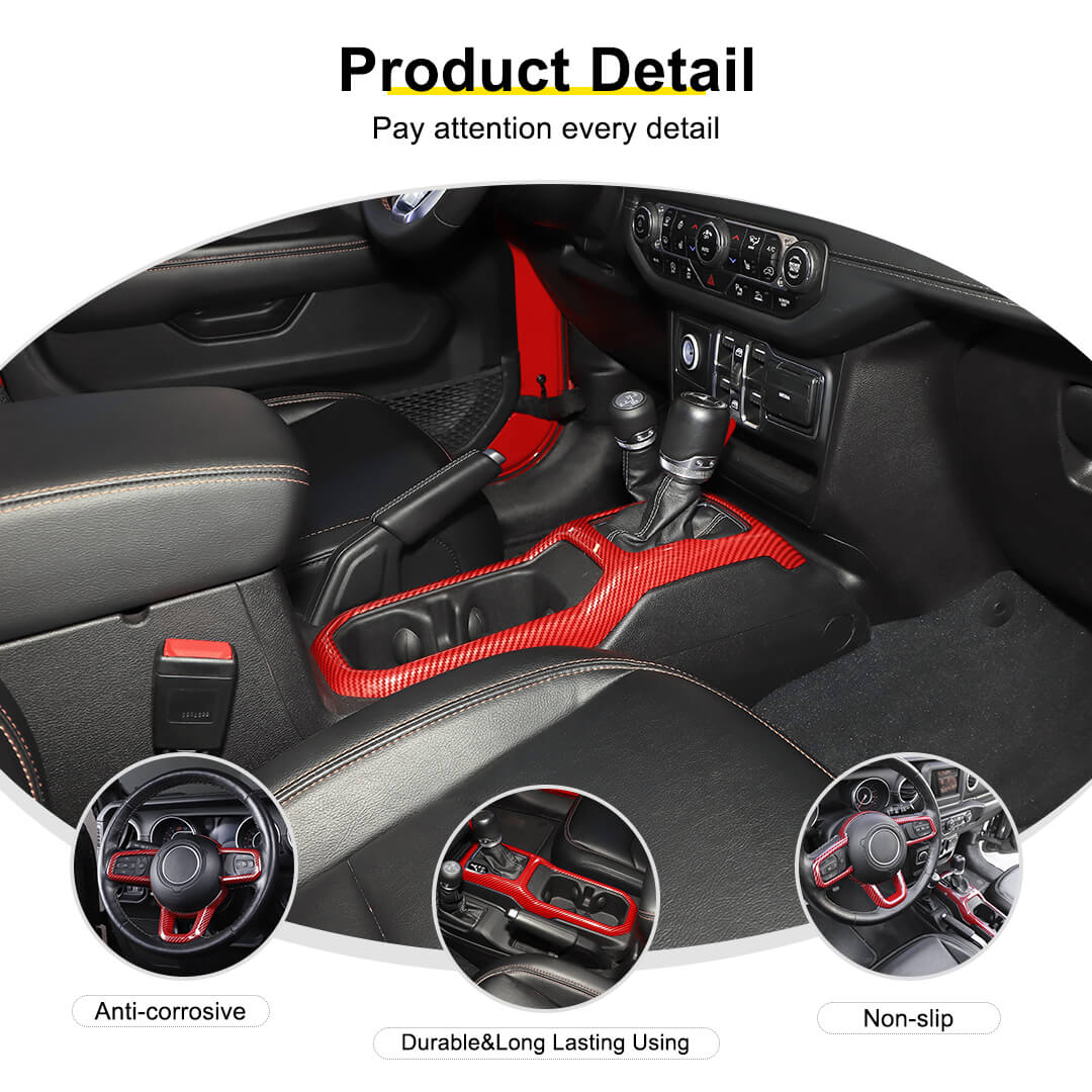 For 2018+ Jeep Wrangler JL & Gladiator JT Steering Wheel Water Cup Gear Shift Panel Cover Trim Kit (2 pcs) - Image 8