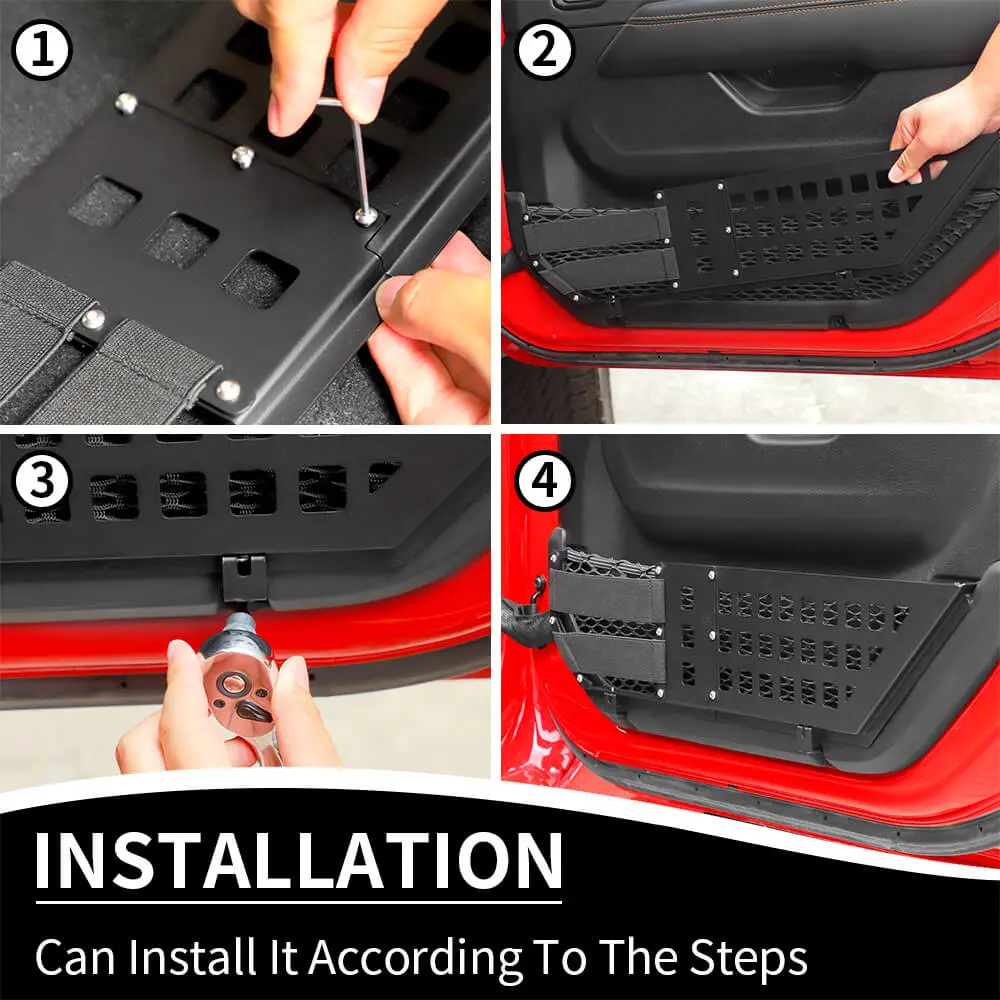 For 2018+ Jeep Wrangler JL & Gladiator JT – Front/Rear Door Metal Net Pocket Storage Organizer, No Drilling Install - Image 5