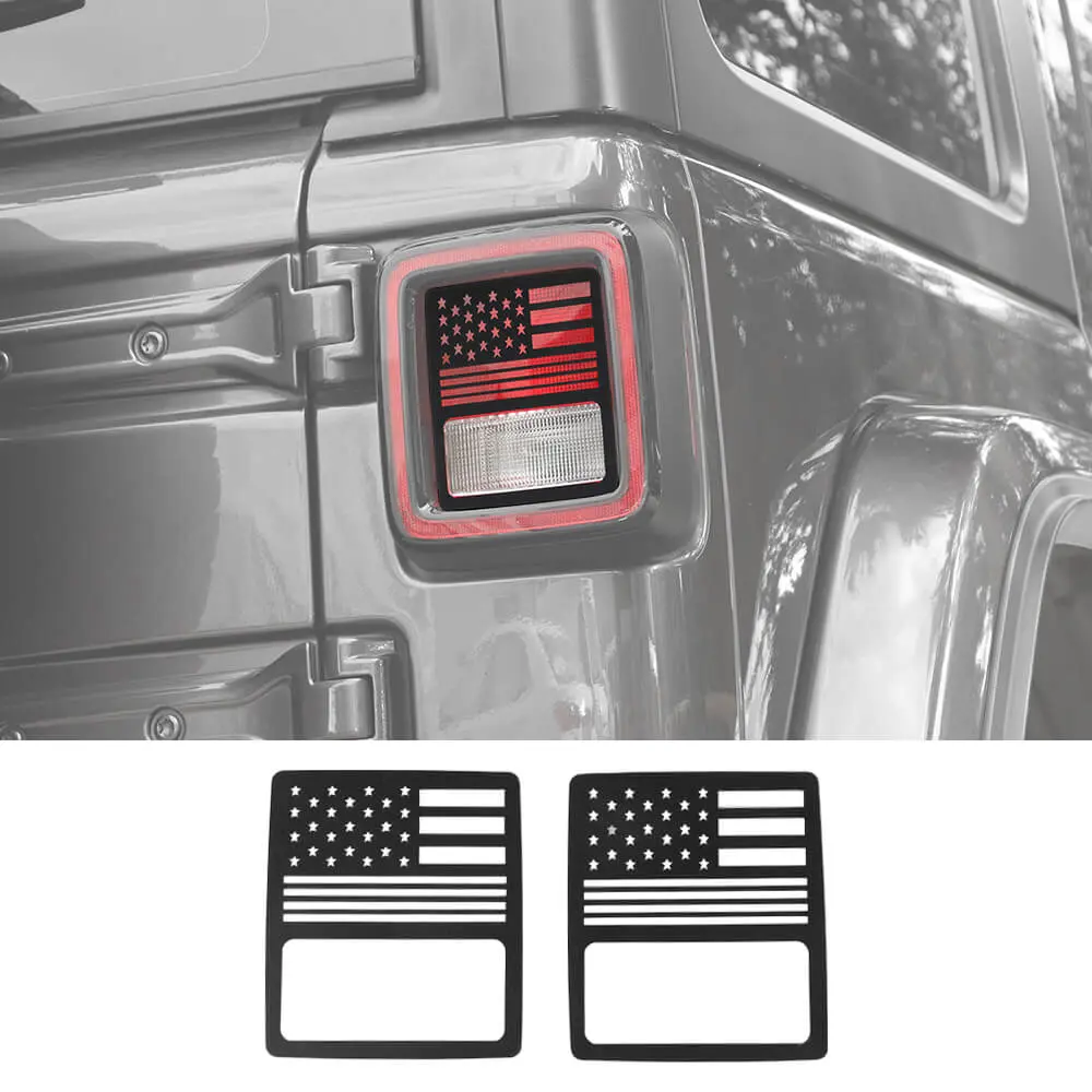 For 2018+ Jeep wrangler JL Pair Black Rear Tail light decoration Cover US Flag For Halogen Lamps