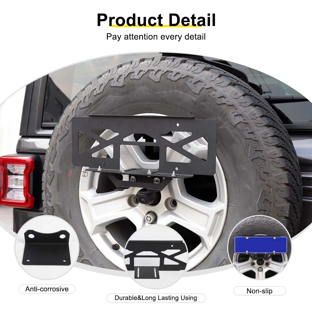 For 2018+ Jeep Wrangler JL Rear Spare Tire License Plate Bracket Accessories - Image 6