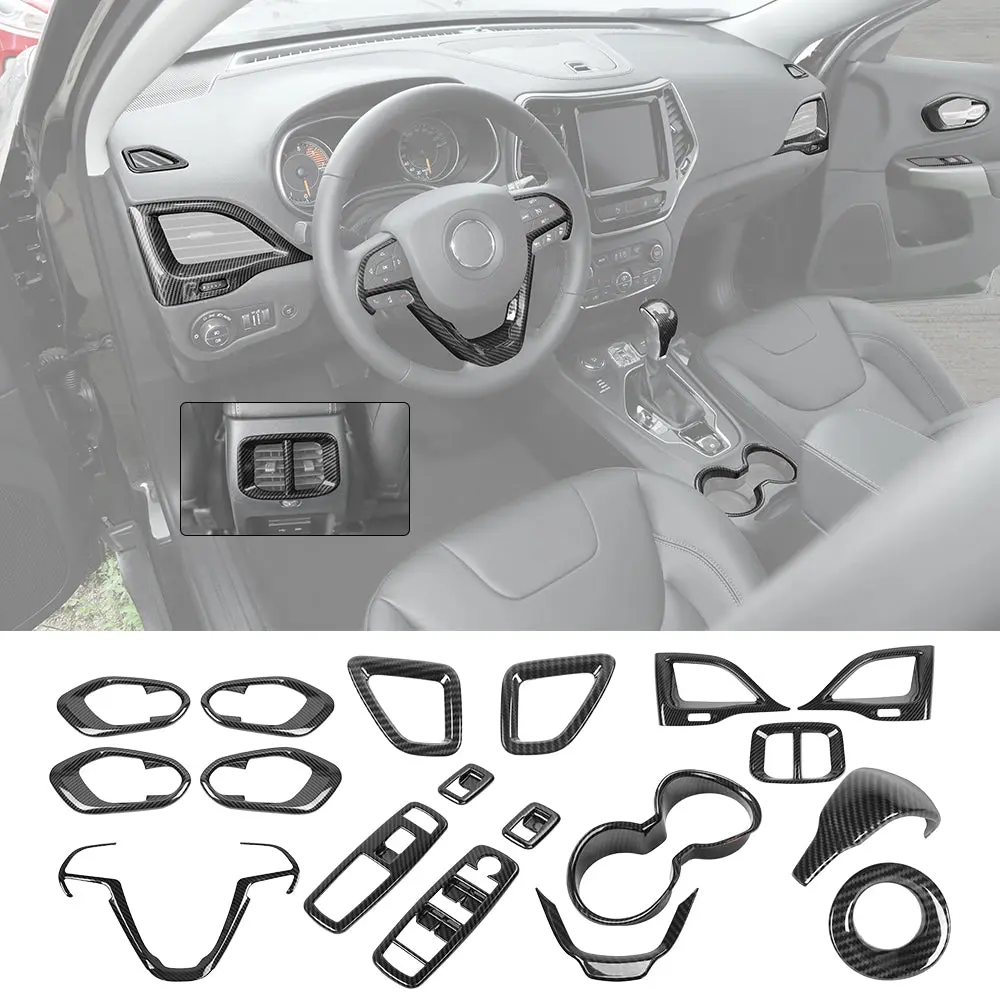 For 2019+ Jeep Cherokee 8 x Inner Center Console & Door Trim Kit