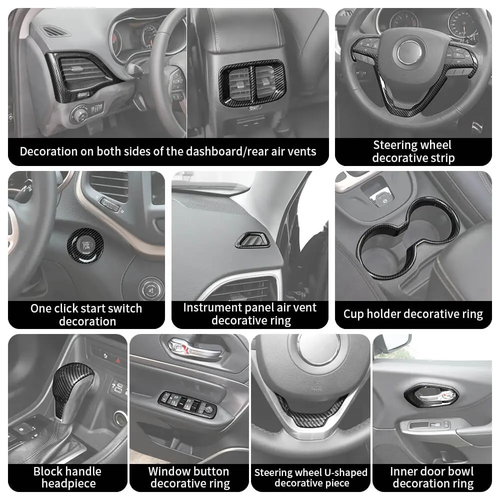 For 2019+ Jeep Cherokee 8 x Inner Center Console & Door Trim Kit - Image 6