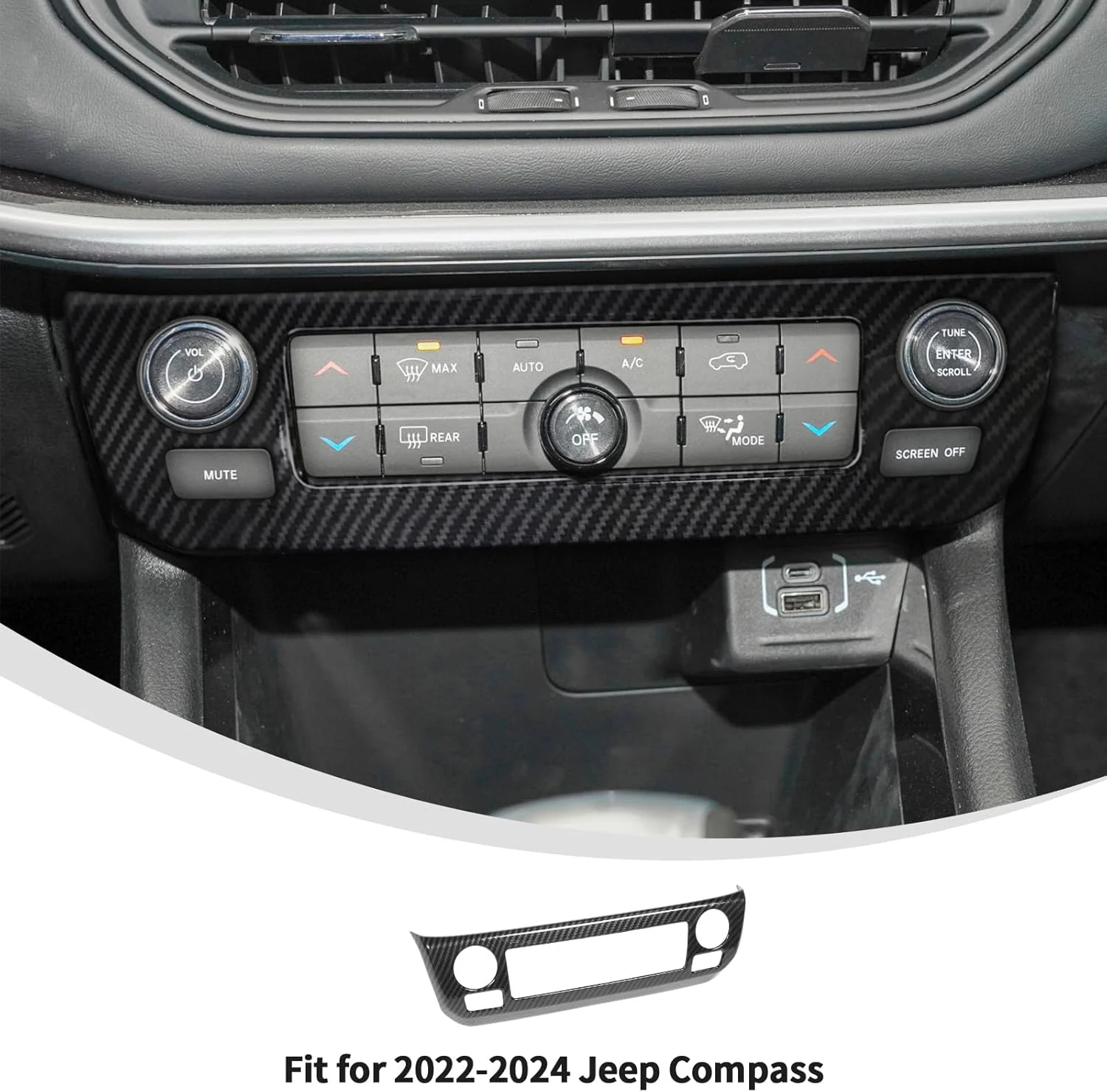 For 2021-2025 Jeep Compass Interior Air Conditioning Control Panel Trim Cover - Image 3