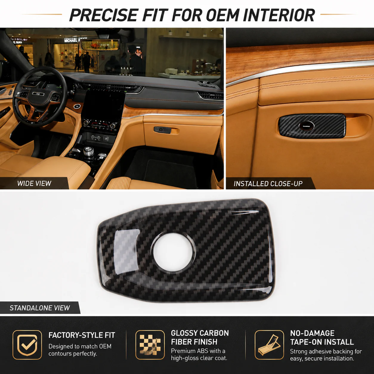 For 2021+ Jeep Grand Cherokee L Passenger Storage Glove Box Handle Trim Cover - Image 4