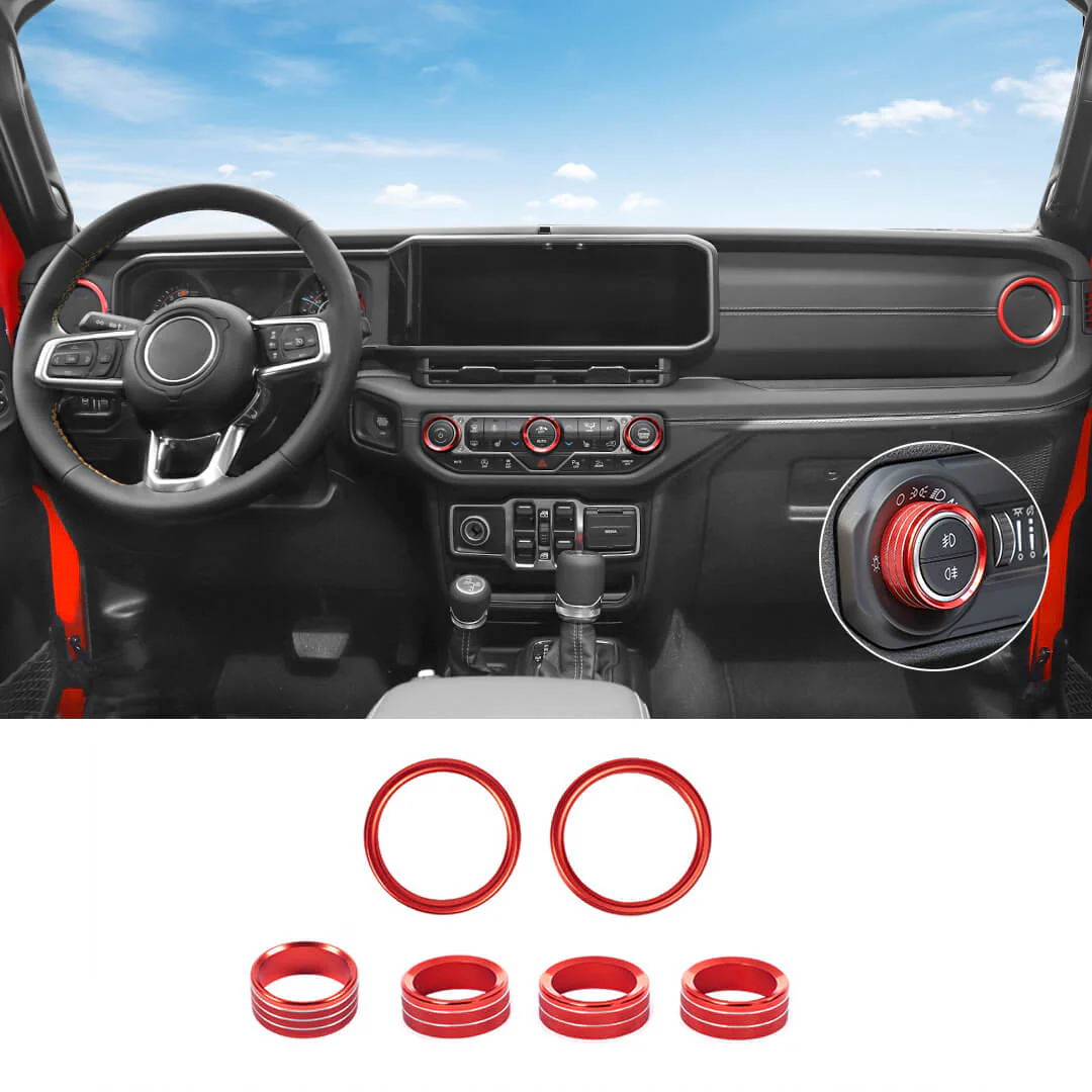 For 2024+ Jeep Wrangler & Gladiator JT Air Conditioning Headlight Switch Dashboard Air Vent Trim Ring- Style B (6 pcs)