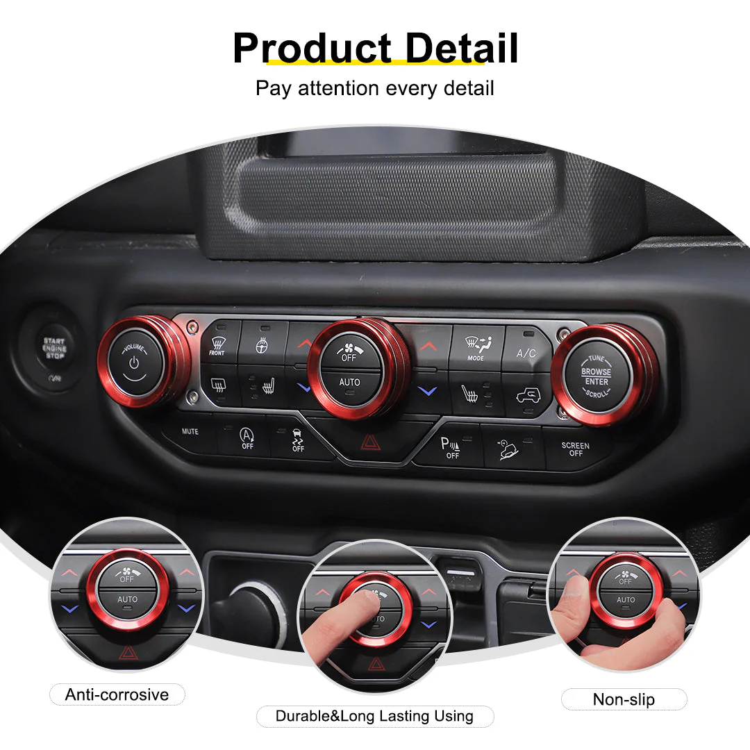 For 2024+ Jeep Wrangler & Gladiator JT Air Conditioning Headlight Switch Dashboard Air Vent Trim Ring- Style B (6 pcs) - Image 10