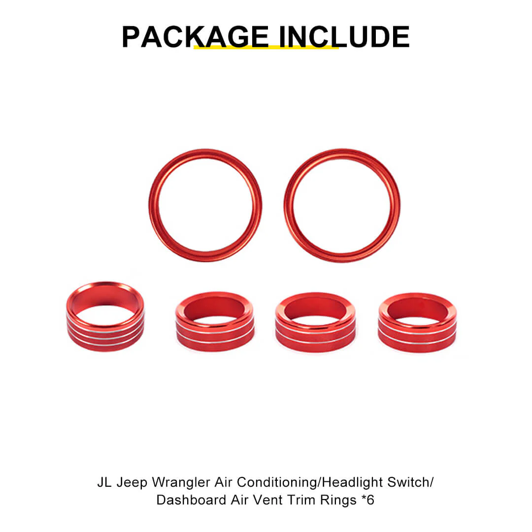 For 2024+ Jeep Wrangler & Gladiator JT Air Conditioning Headlight Switch Dashboard Air Vent Trim Ring- Style B (6 pcs) - Image 14