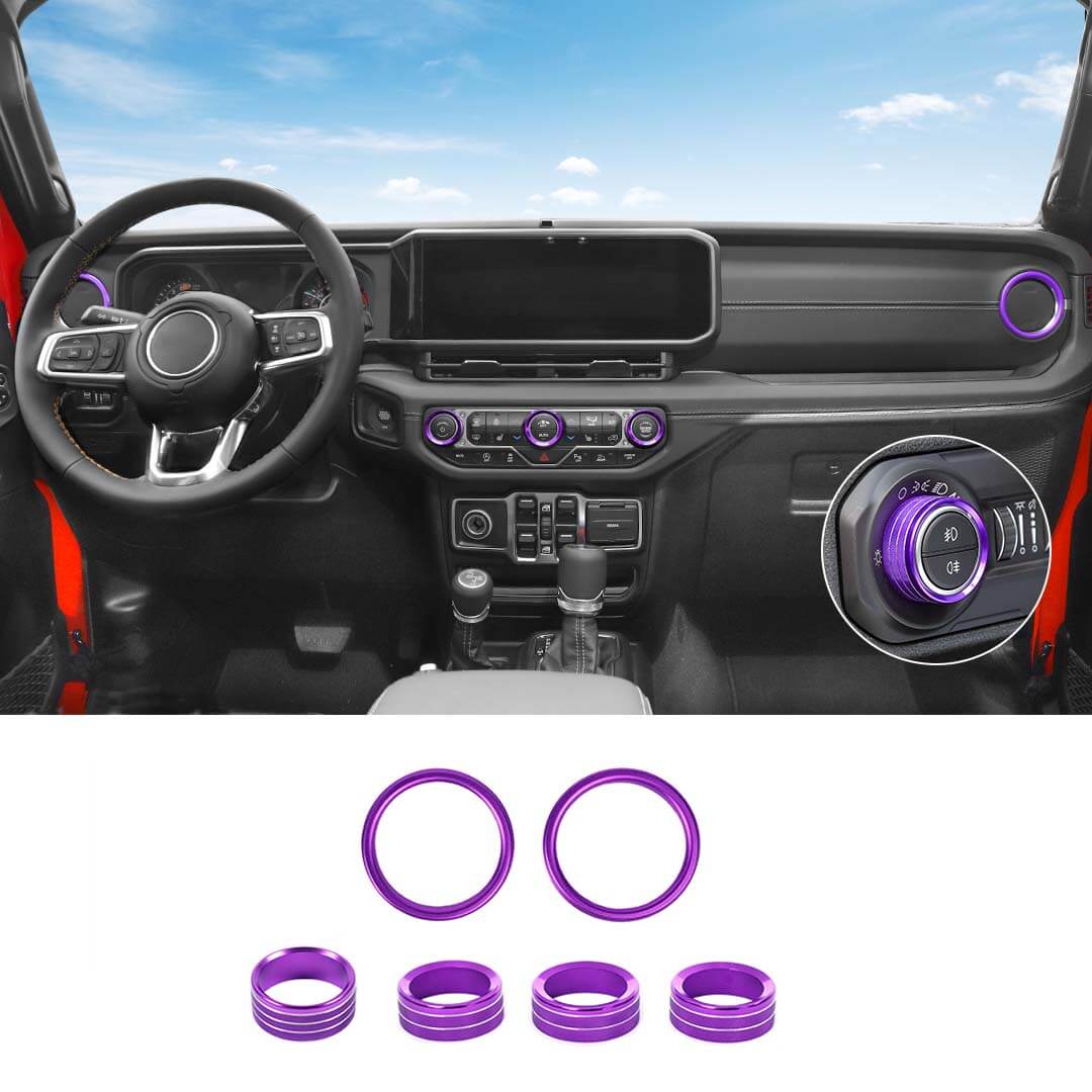 For 2024+ Jeep Wrangler & Gladiator JT Air Conditioning Headlight Switch Dashboard Air Vent Trim Ring- Style B (6 pcs) - Image 17