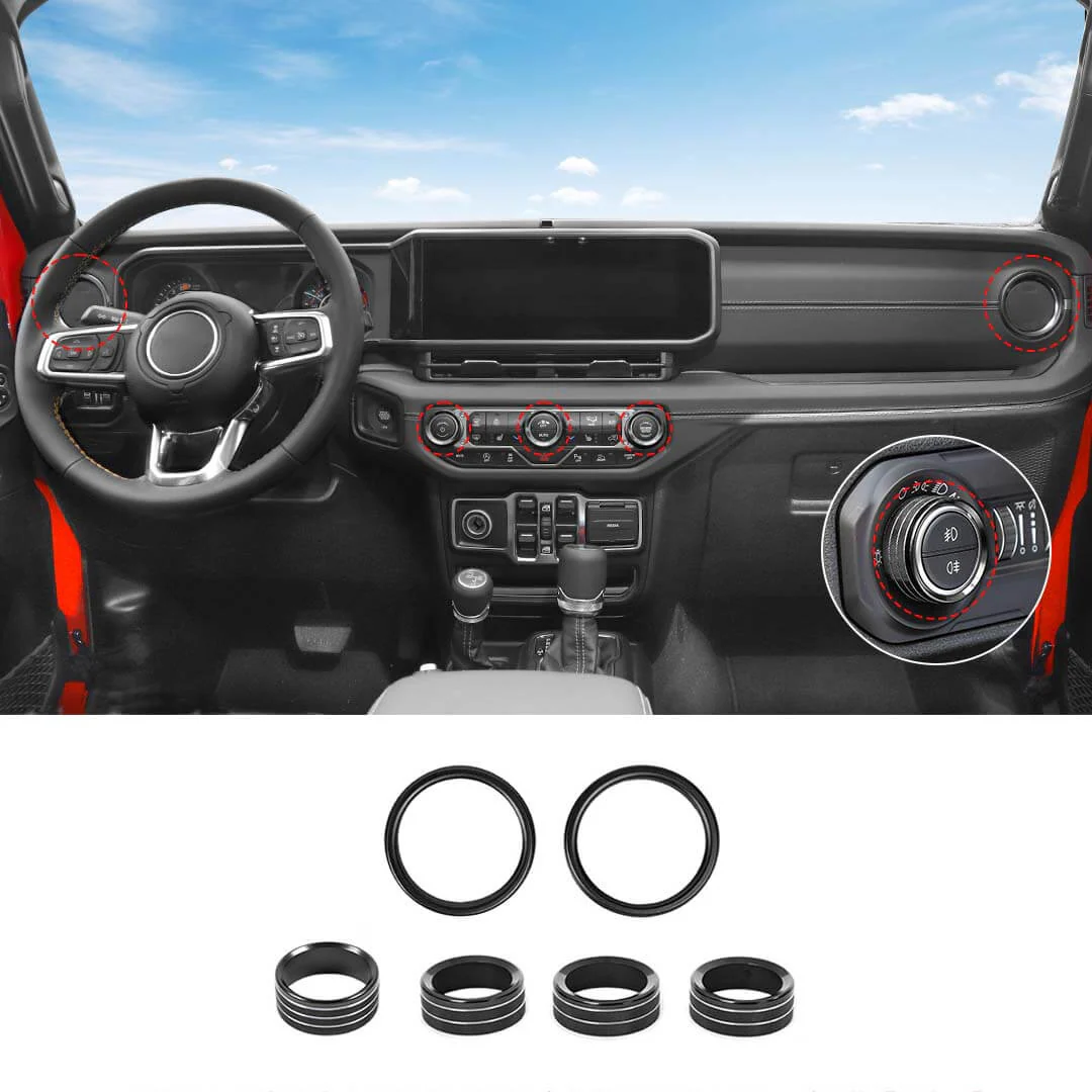For 2024+ Jeep Wrangler & Gladiator JT Air Conditioning Headlight Switch Dashboard Air Vent Trim Ring- Style B (6 pcs) - Image 18