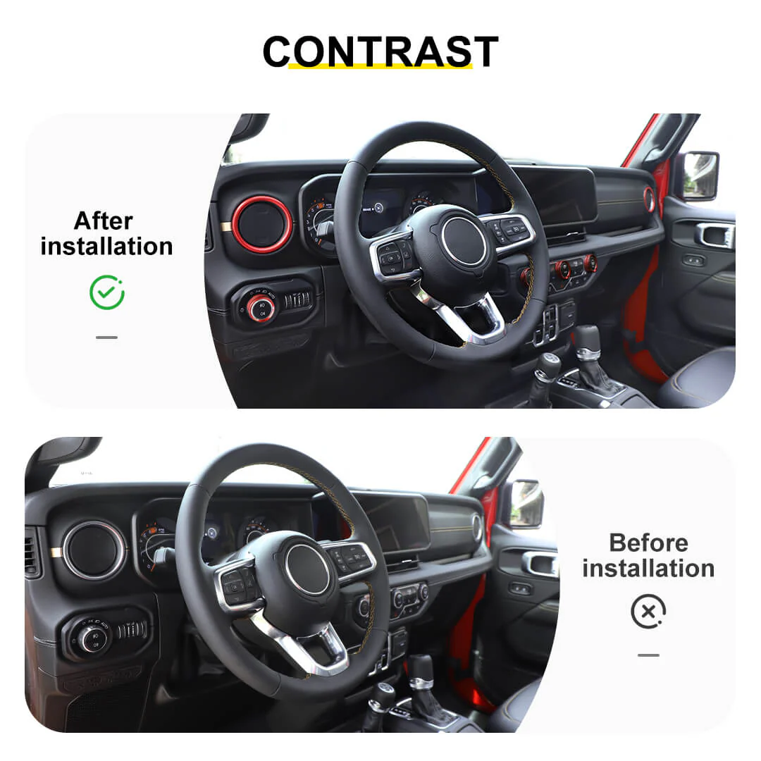 For 2024+ Jeep Wrangler & Gladiator JT Air Conditioning Headlight Switch Dashboard Air Vent Trim Ring- Style B (6 pcs) - Image 3