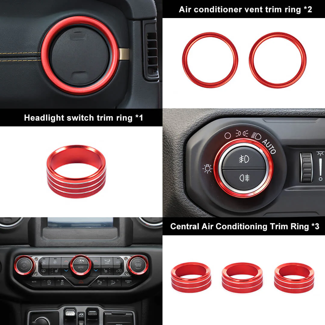 For 2024+ Jeep Wrangler & Gladiator JT Air Conditioning Headlight Switch Dashboard Air Vent Trim Ring- Style B (6 pcs) - Image 4