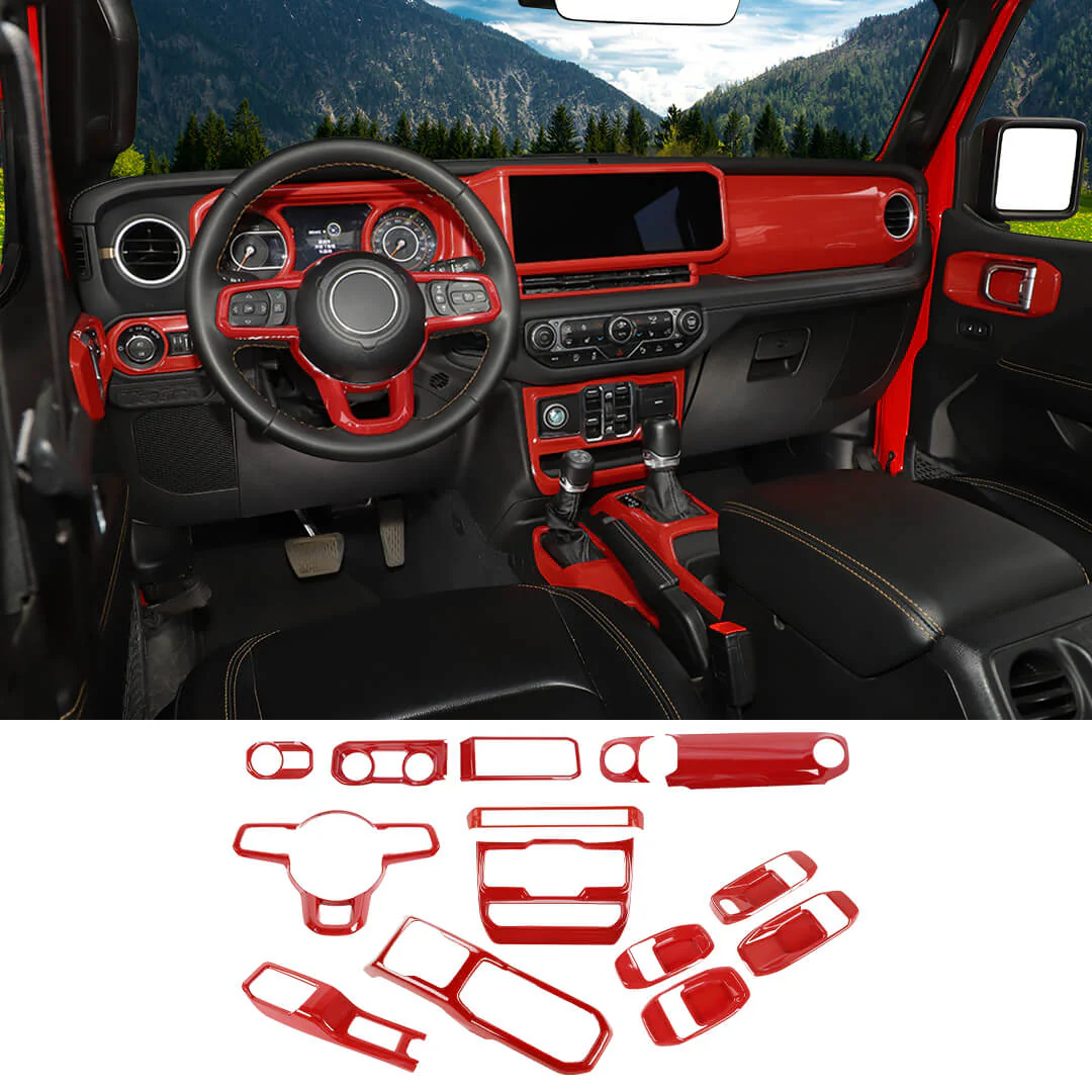 For 2024+ Jeep Wrangler JL & Gladiator JT 4-Door Version Interior Center Console Gear Shift Trim Cover Kit (14 pcs)