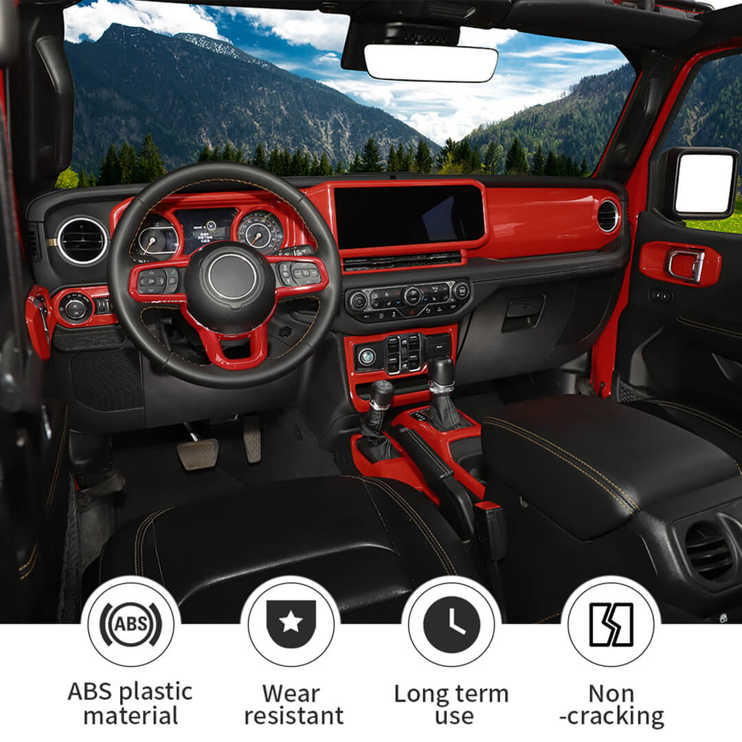For 2024+ Jeep Wrangler JL & Gladiator JT 4-Door Version Interior Center Console Gear Shift Trim Cover Kit (14 pcs) - Image 25