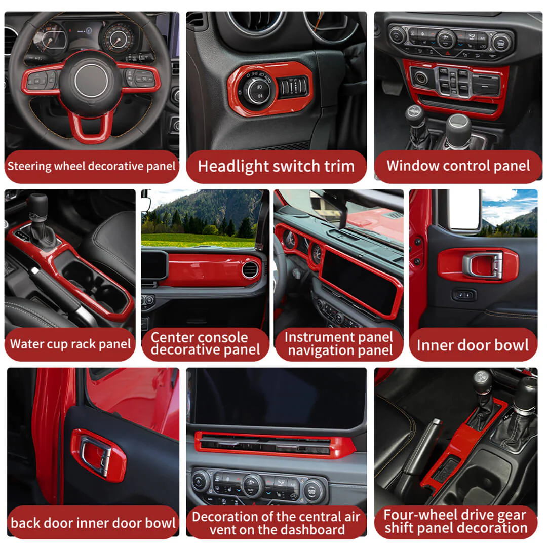 For 2024+ Jeep Wrangler JL & Gladiator JT 4-Door Version Interior Center Console Gear Shift Trim Cover Kit (14 pcs) - Image 3