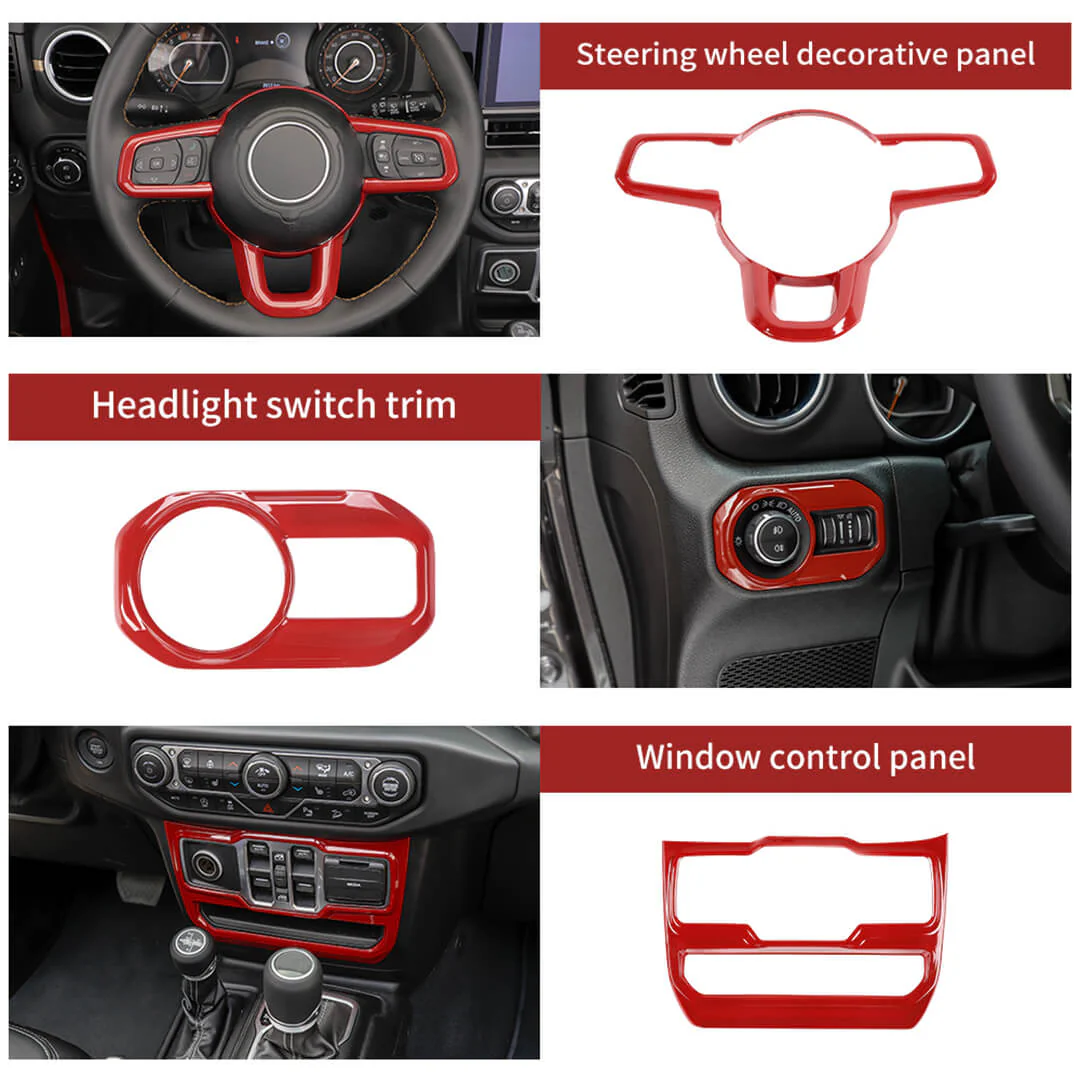 For 2024+ Jeep Wrangler JL & Gladiator JT 4-Door Version Interior Center Console Gear Shift Trim Cover Kit (14 pcs) - Image 4