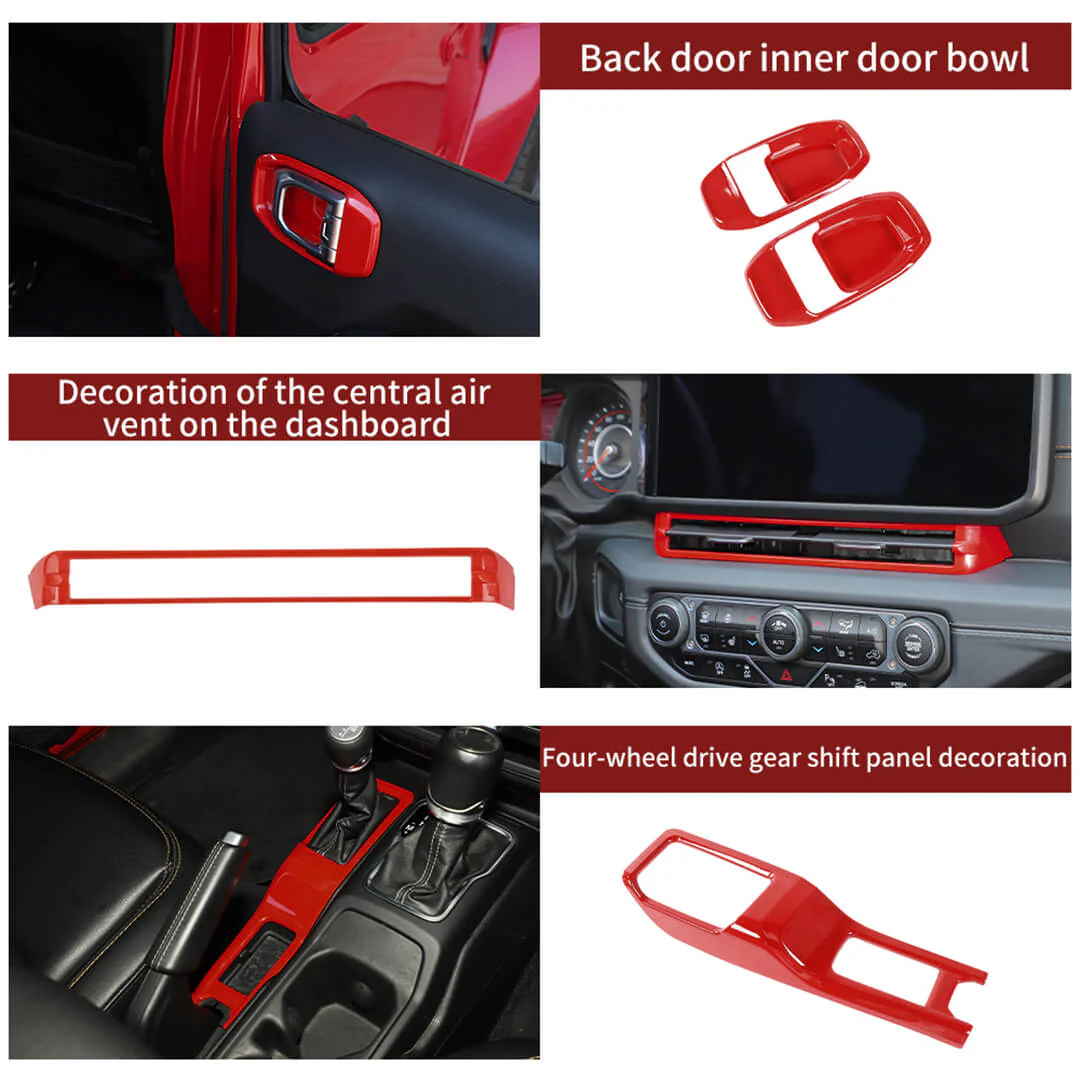 For 2024+ Jeep Wrangler JL & Gladiator JT 4-Door Version Interior Center Console Gear Shift Trim Cover Kit (14 pcs) - Image 5