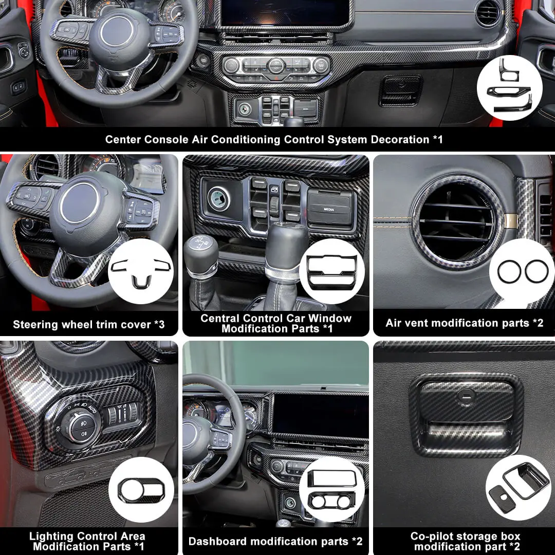 For 2024+ Jeep Wrangler JL & Gladiator JT Interior Center Console Cover Trim Kit (15 pcs) - Image 3