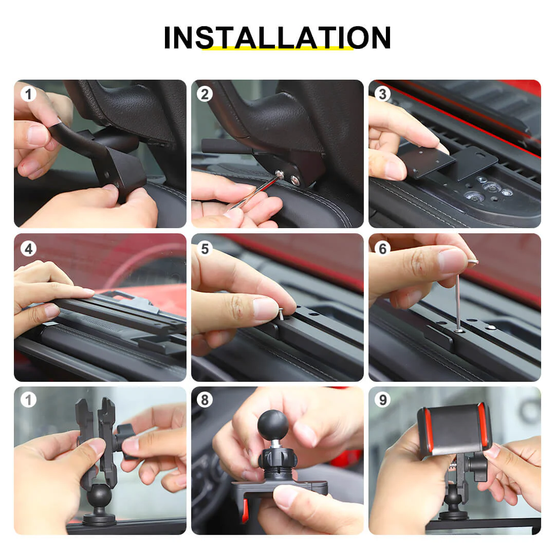 For 2024+ Jeep Wrangler JL & Gladiator JT Interior Center Console Dashboard Rail Expansion Phone Holder Mount - Image 6