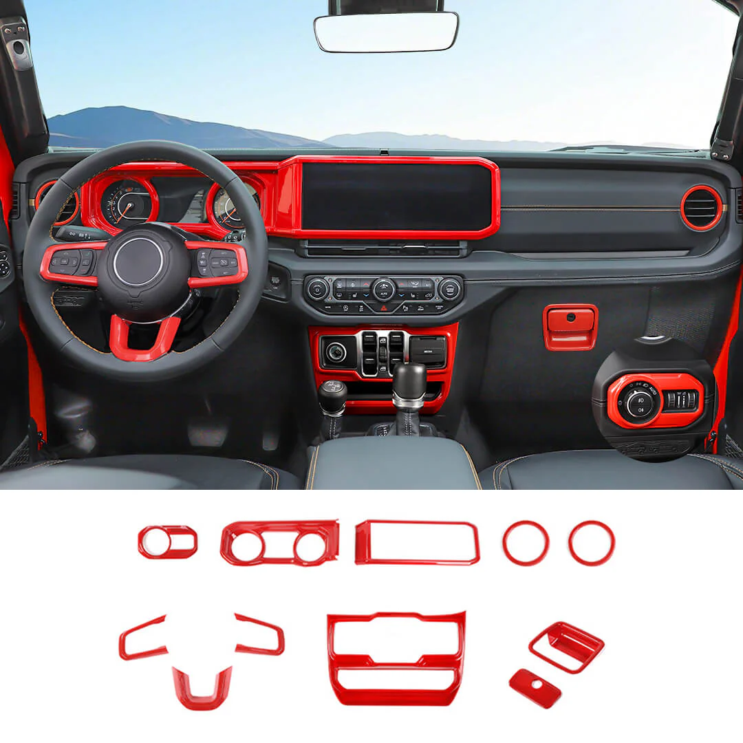 For 2024+ Jeep Wrangler JL & Gladiator JT Wheel Interior Console Dashboard Cover Trim Kit (11 pcs)