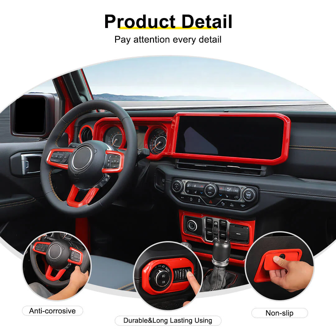 For 2024+ Jeep Wrangler JL & Gladiator JT Wheel Interior Console Dashboard Cover Trim Kit (11 pcs) - Image 10