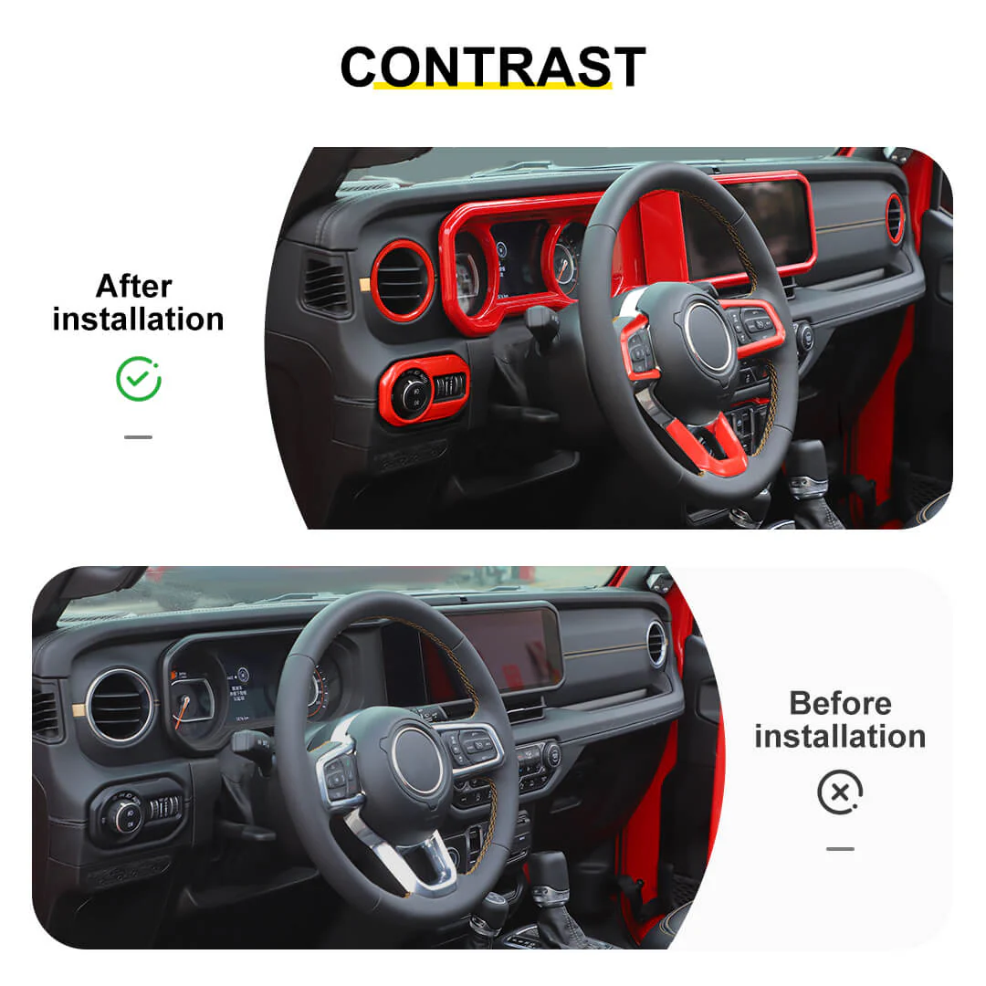 For 2024+ Jeep Wrangler JL & Gladiator JT Wheel Interior Console Dashboard Cover Trim Kit (11 pcs) - Image 2