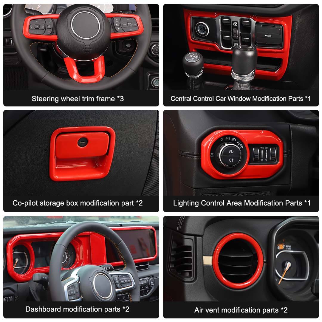 For 2024+ Jeep Wrangler JL & Gladiator JT Wheel Interior Console Dashboard Cover Trim Kit (11 pcs) - Image 3