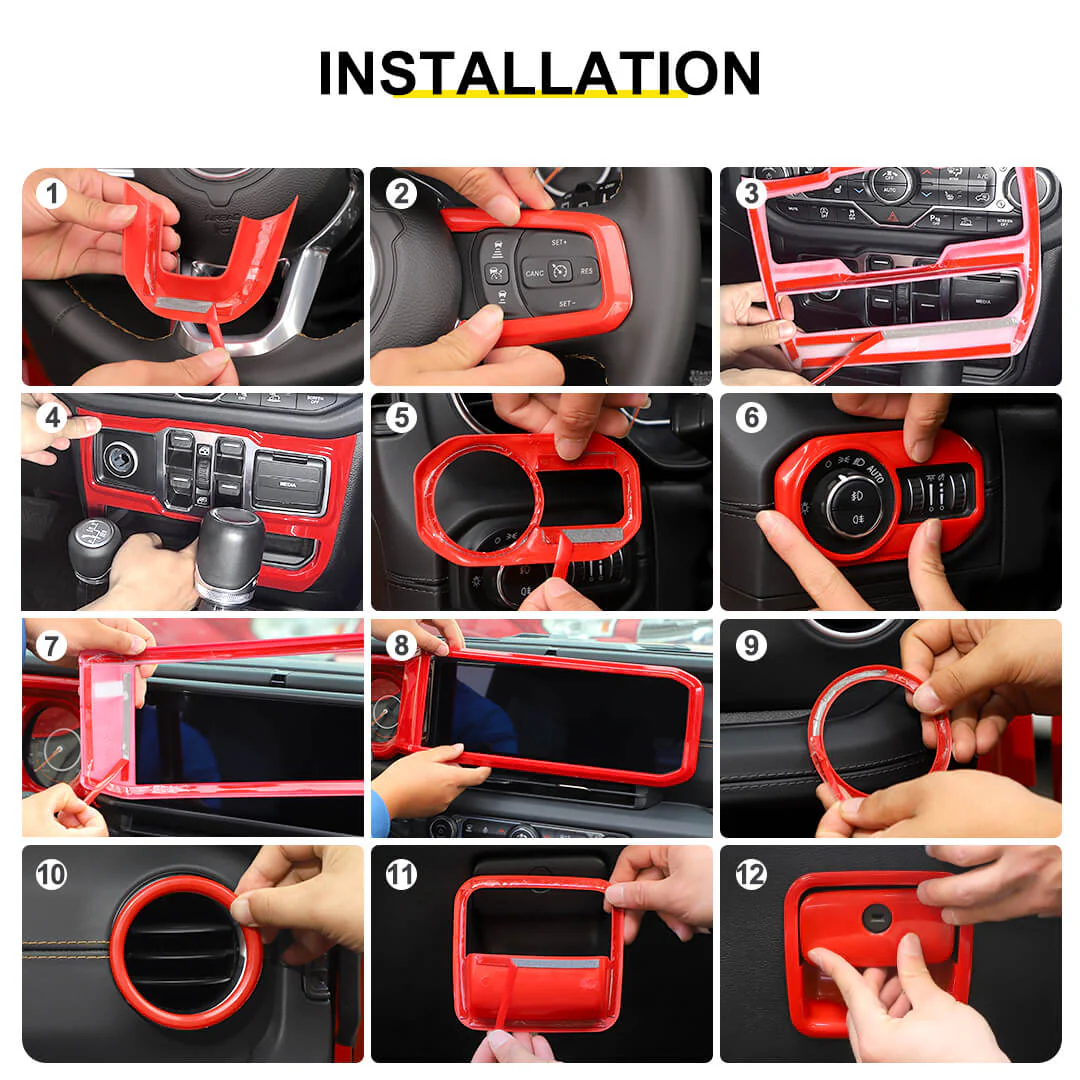 For 2024+ Jeep Wrangler JL & Gladiator JT Wheel Interior Console Dashboard Cover Trim Kit (11 pcs) - Image 9