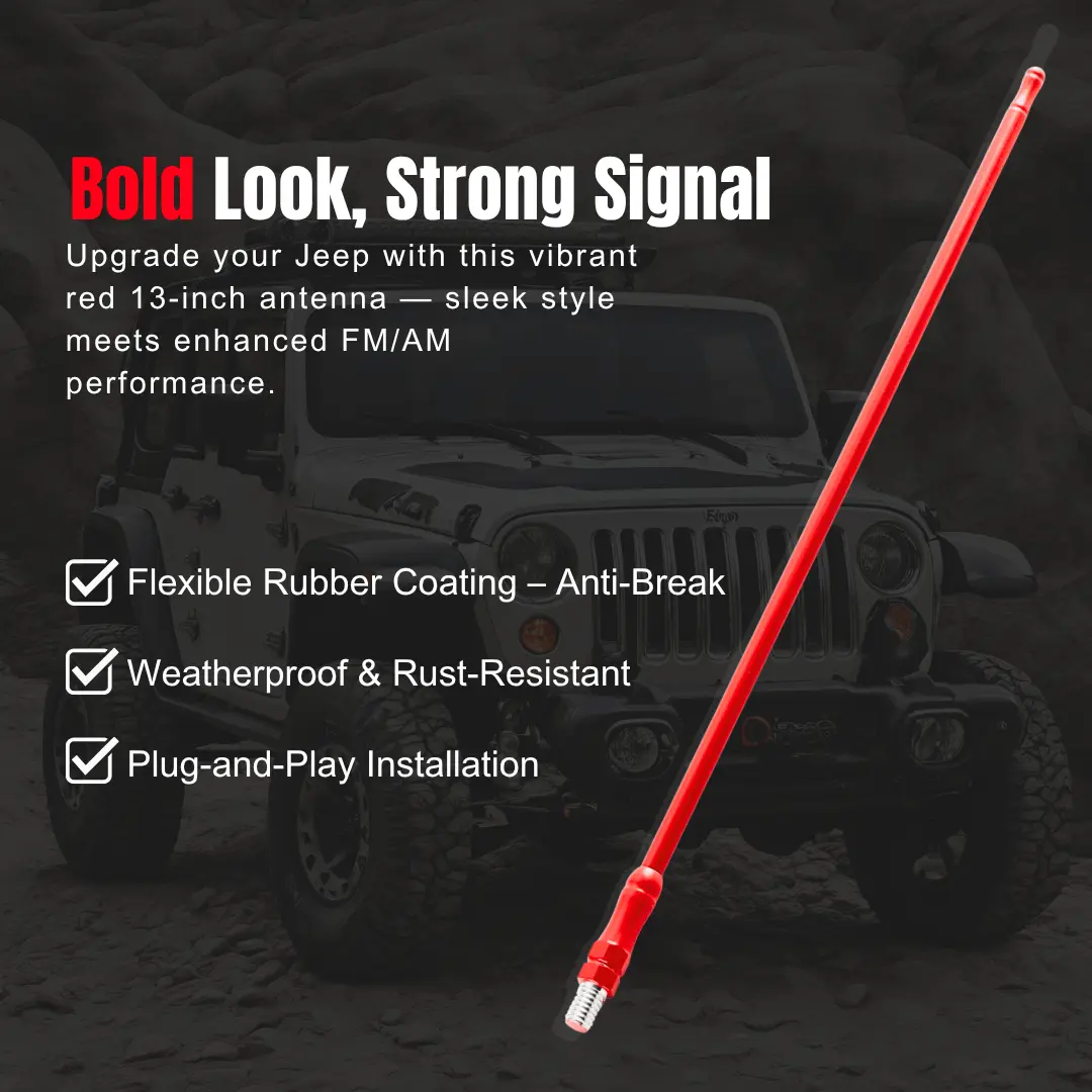 For 2007–2023 Jeep Wrangler JL JK & Gladiator JT – 13-Inch Reflex Antenna Replacement Optimized for FM/AM - Image 3