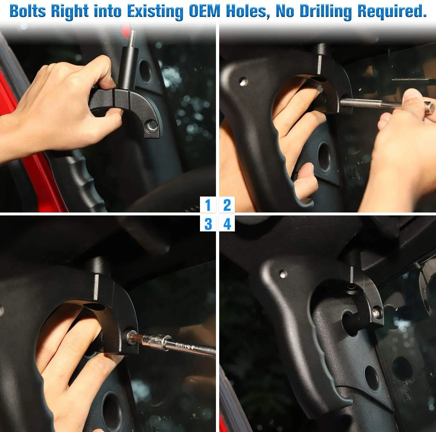 For 2007-2018 Jeep Wrangler JK JKU Front Metal Grab Handles Matte Black 2pcs (Upgraded Version) - Image 6