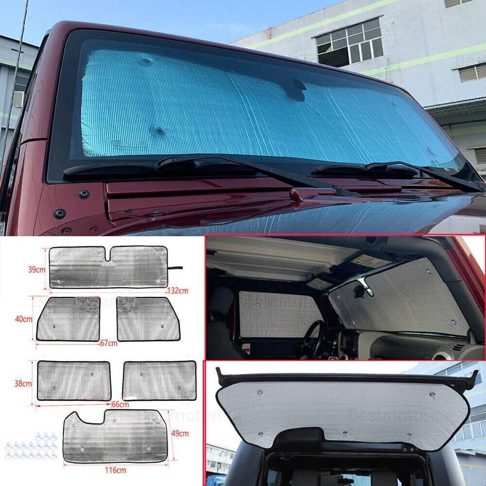 For 2007-2018 Jeep Wrangler JK 2-Door Windshield Full Window Sunshade Visors Full Set UV Block Cover×6 - Image 2