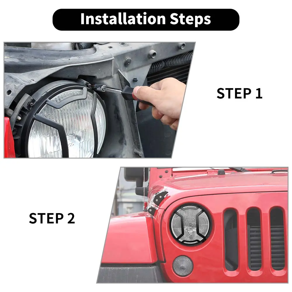 For 2007-2018 Jeep Wrangler JK/JKU Headlight Guard Cover Black - Image 5