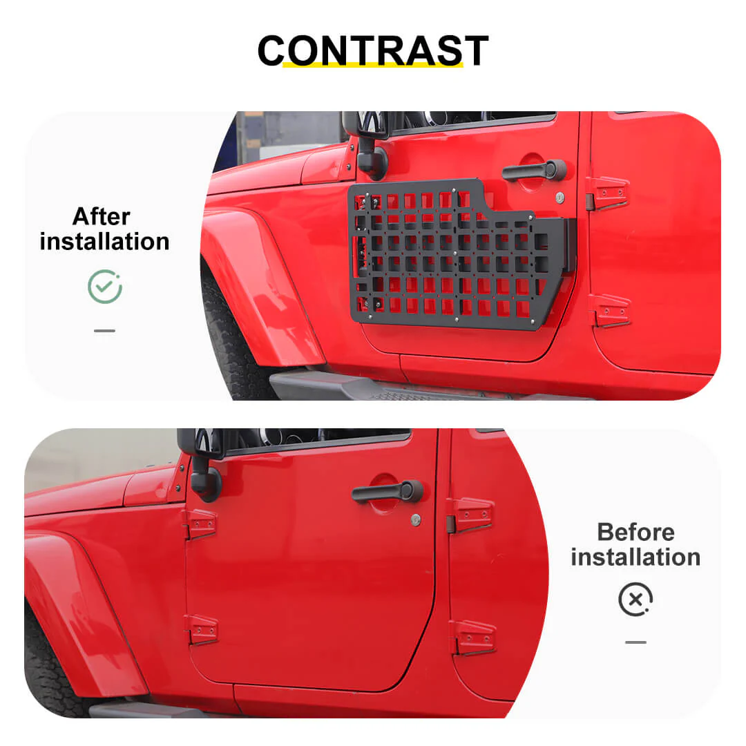For Jeep Wrangler JK JL Exterior Front Door Exterior Molle Panel Storage Rack System Accessories (4 pcs) - Image 2