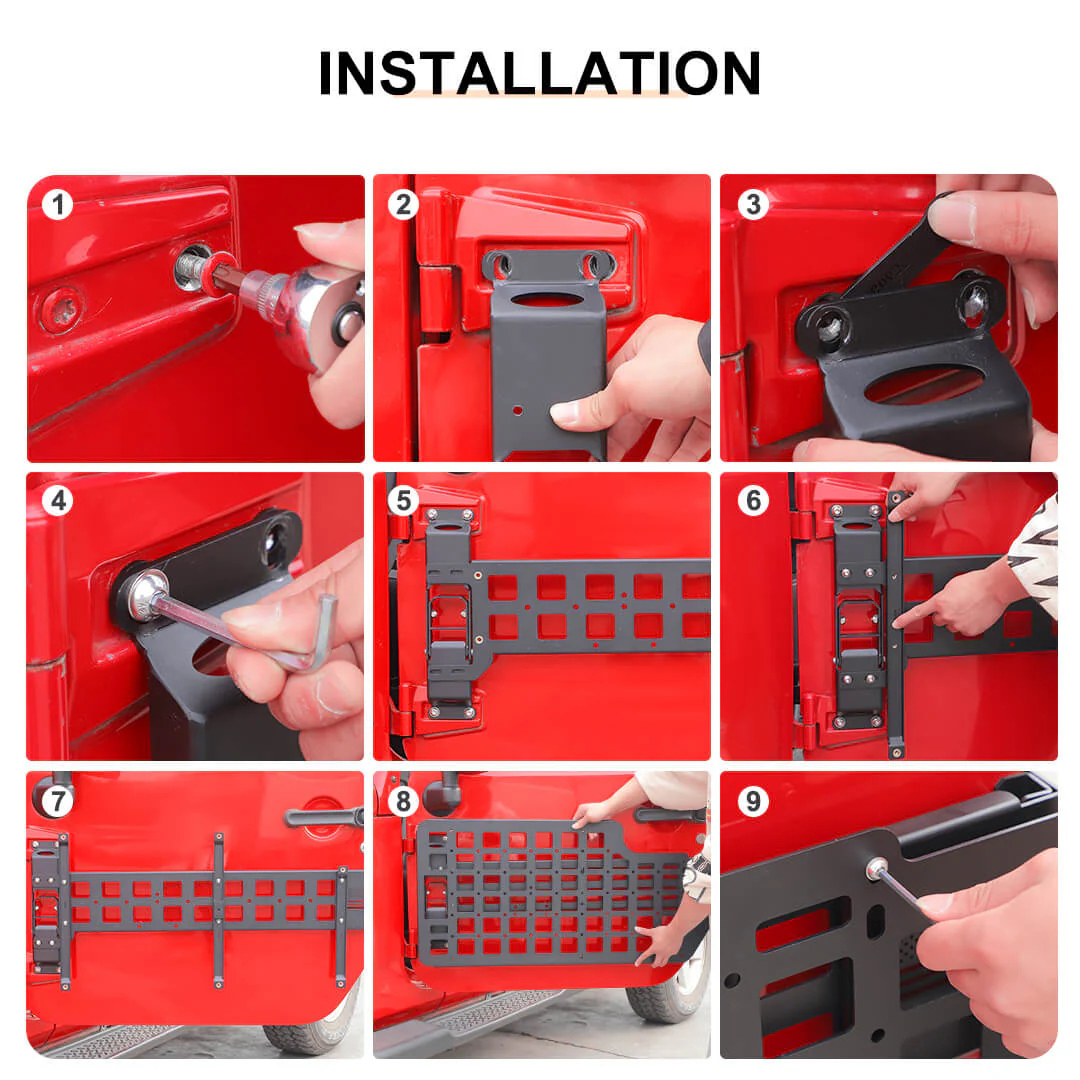 For Jeep Wrangler JK JL Exterior Front Door Exterior Molle Panel Storage Rack System Accessories (4 pcs) - Image 8