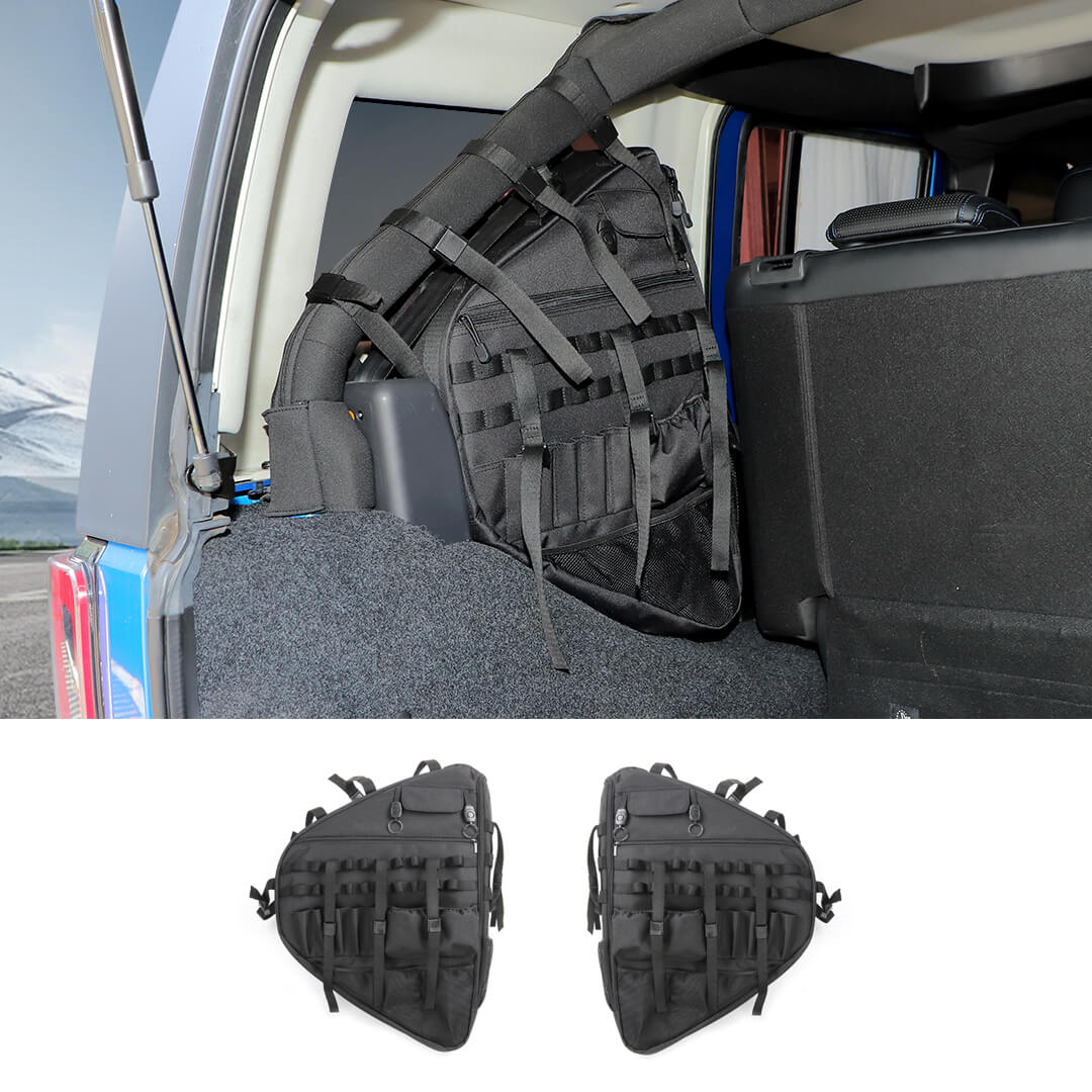 For Jeep Wrangler JKU JLU Interior Car Rear Trunk Multi-Pockets Roll Cage Bar Storage Bag (2 pcs)