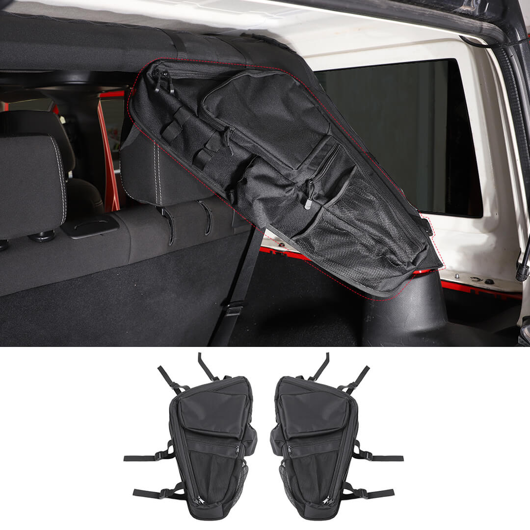 For Jeep Wrangler JKU JLU Interior Car Rear Trunk Multi-Pockets Roll Cage Bar Storage Bag (2 pcs) - Image 14
