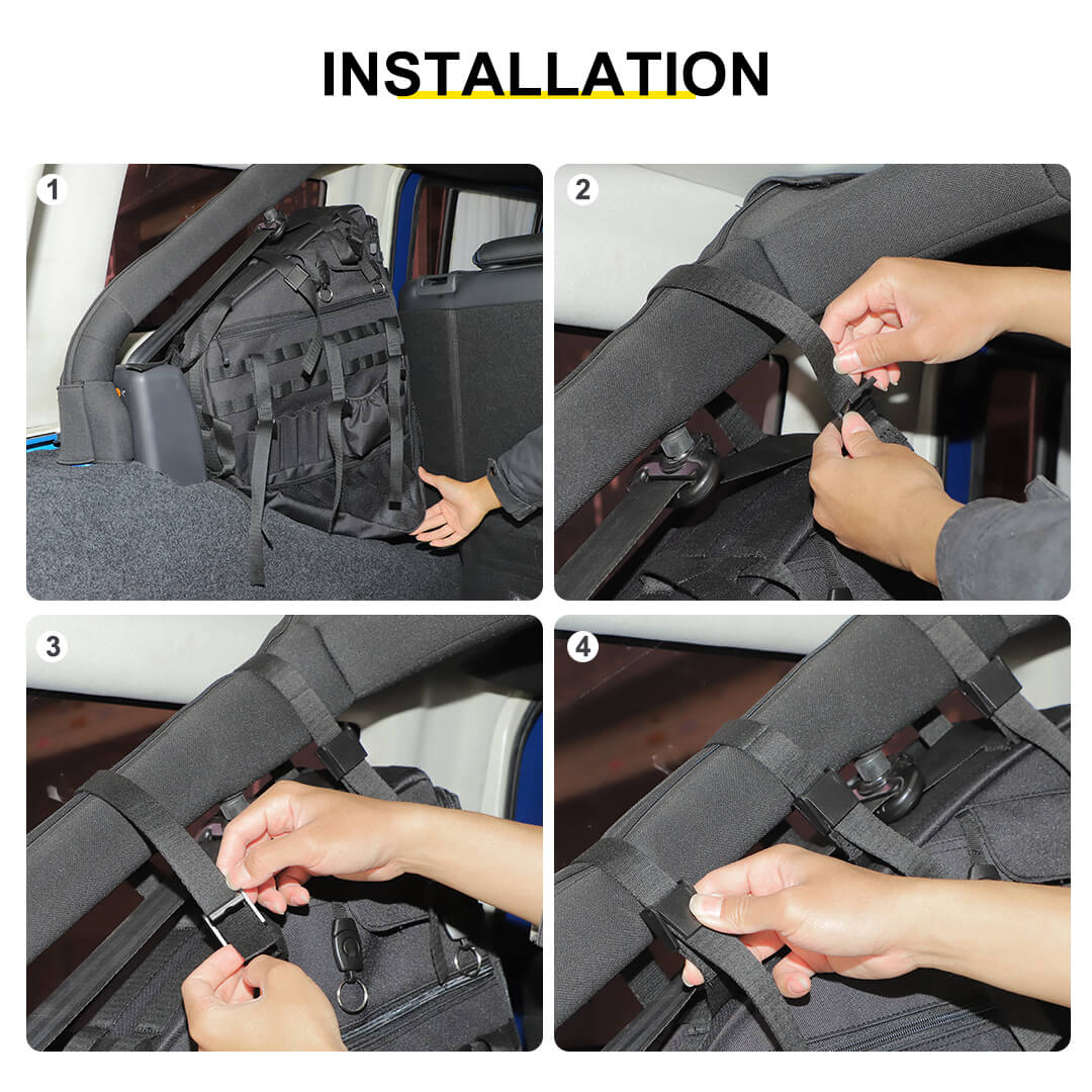For Jeep Wrangler JKU JLU Interior Car Rear Trunk Multi-Pockets Roll Cage Bar Storage Bag (2 pcs) - Image 7