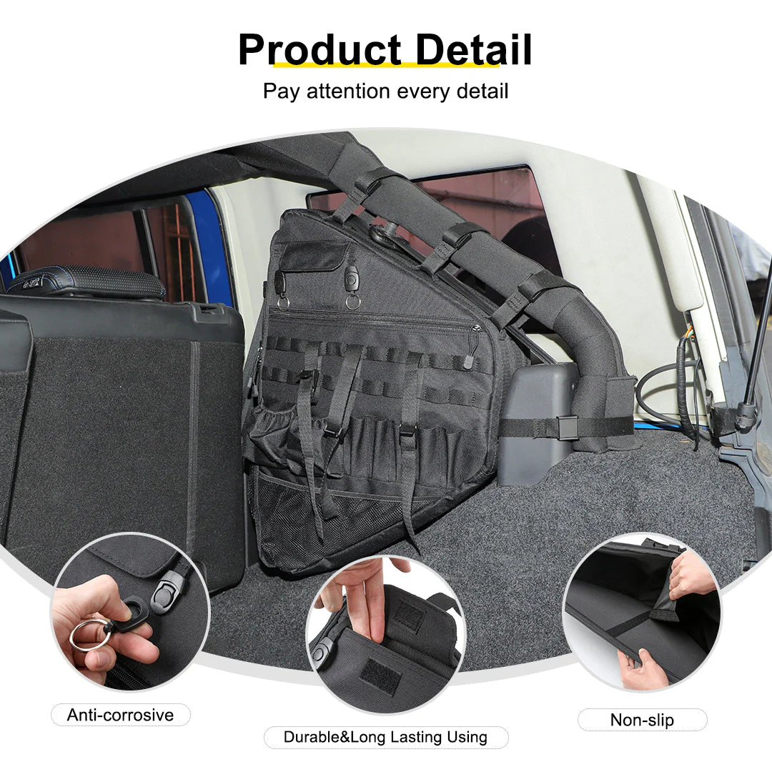 For Jeep Wrangler JKU JLU Interior Car Rear Trunk Multi-Pockets Roll Cage Bar Storage Bag (2 pcs) - Image 8