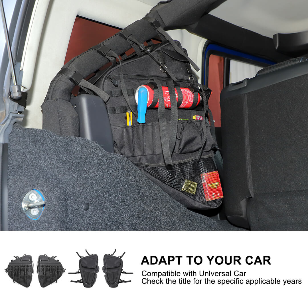 For Jeep Wrangler JKU JLU Interior Car Rear Trunk Multi-Pockets Roll Cage Bar Storage Bag (2 pcs) - Image 9
