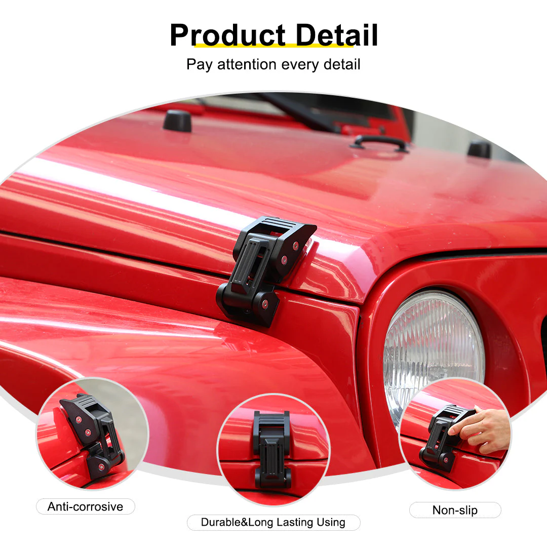 For Jeep Wrangler JK JL JT Exterior Engine Hood Latch Catch Buckle Lock (2 pcs) - Image 8