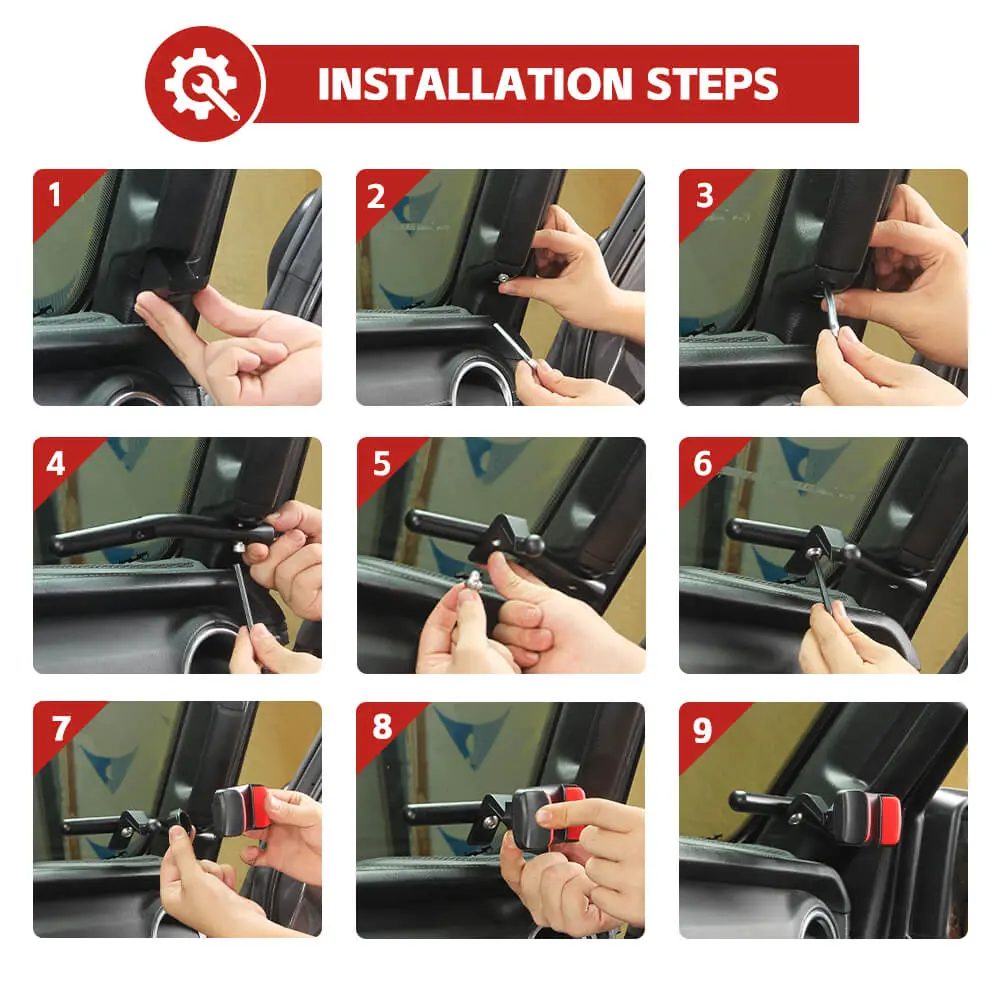 For 2018-2023 Jeep Wrangler JL/Gladiator JT A Pillar Grab-Handle Phone Holder Mount Bracket - Image 7