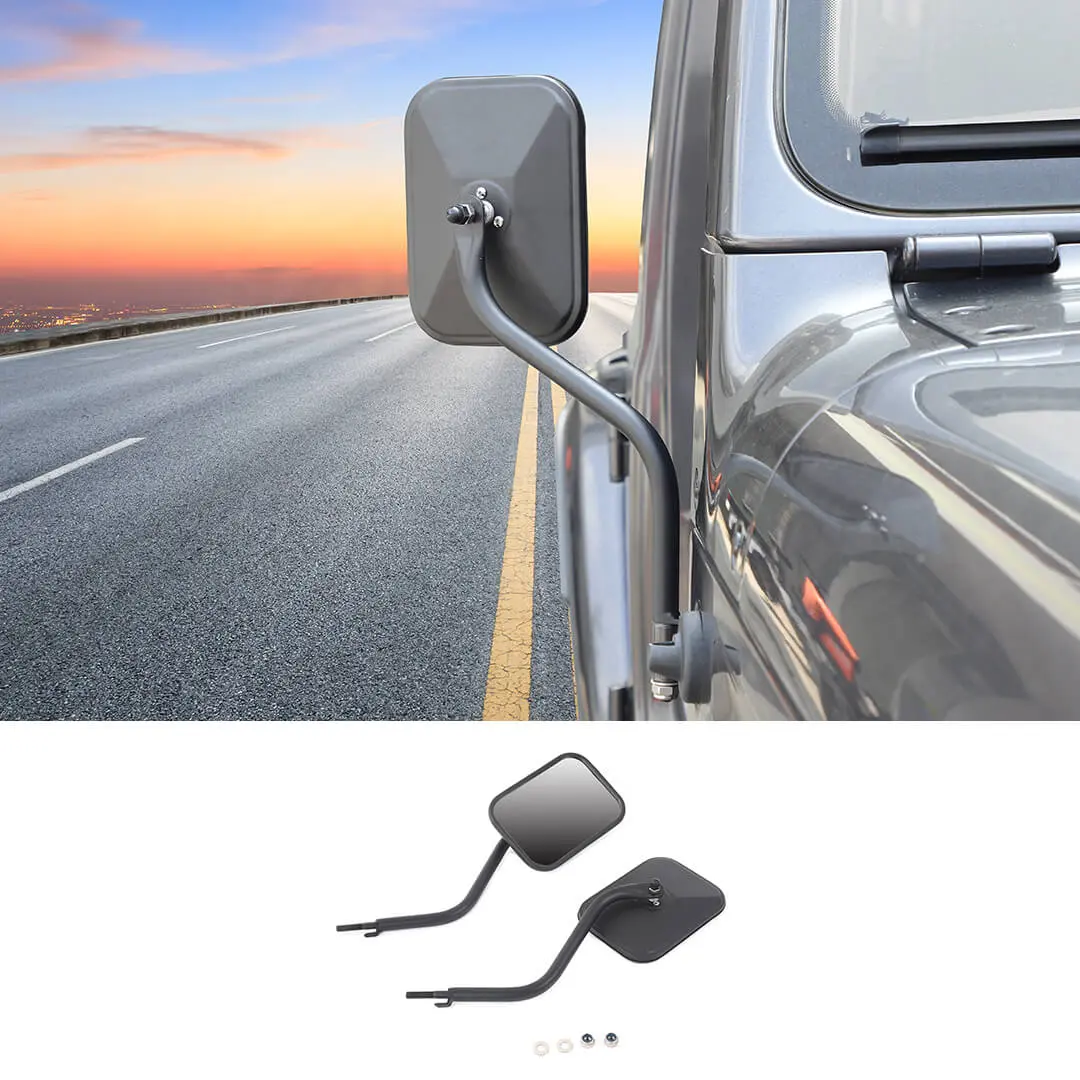For Jeep Wrangler YJ/JK/JL/JT/TJ Exterior A-Pillar Hinge Square Mirror (2 pcs)