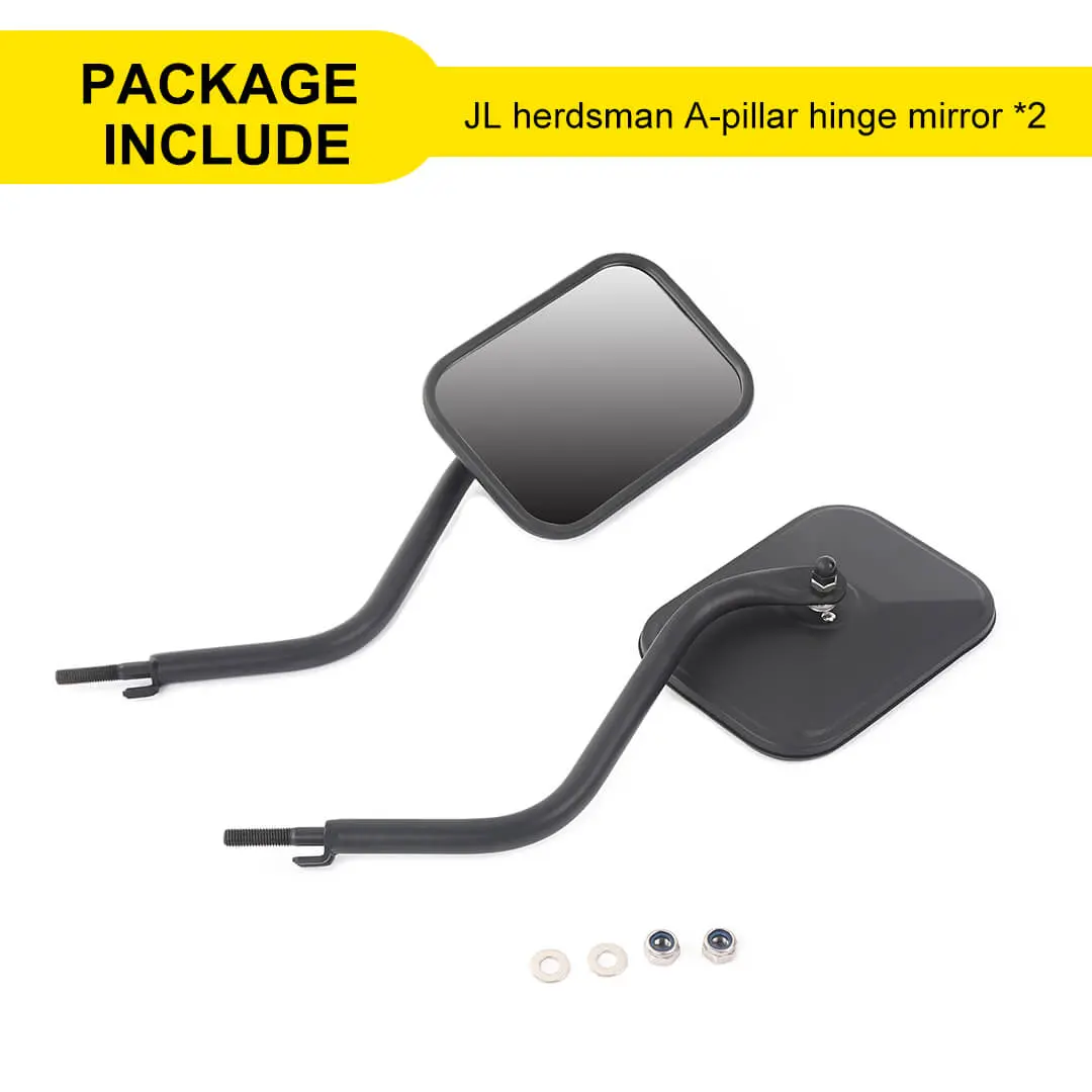 For Jeep Wrangler YJ/JK/JL/JT/TJ Exterior A-Pillar Hinge Square Mirror (2 pcs) - Image 11
